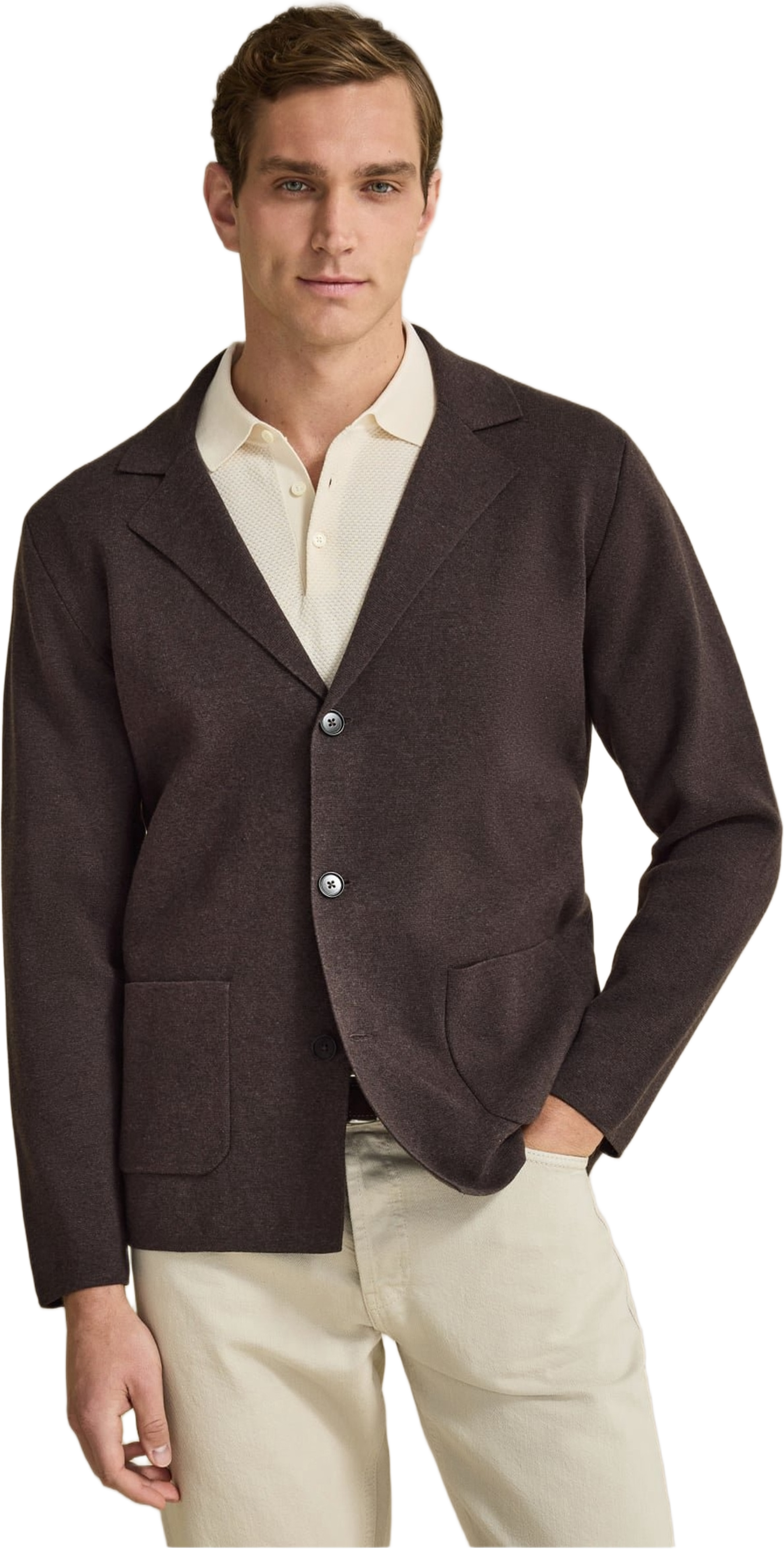 Cotton Knitted Jacket, från John Henric, i färgen dark brown. Klicka för att öppna bilden i stort format