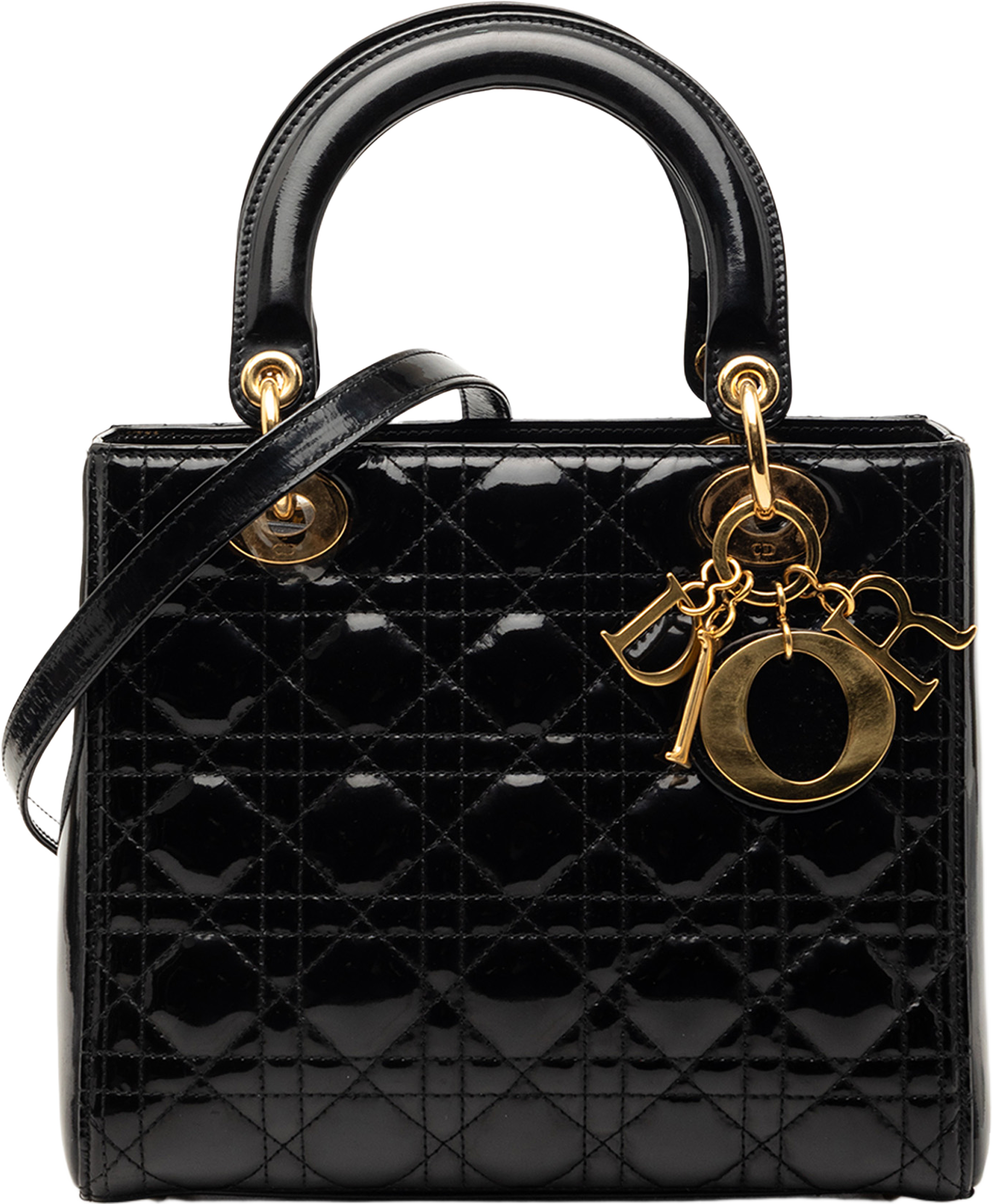 Dior Medium Patent Cannage Lady Dior, från Luxclusif, i färgen black. Klicka för att öppna bilden i stort format