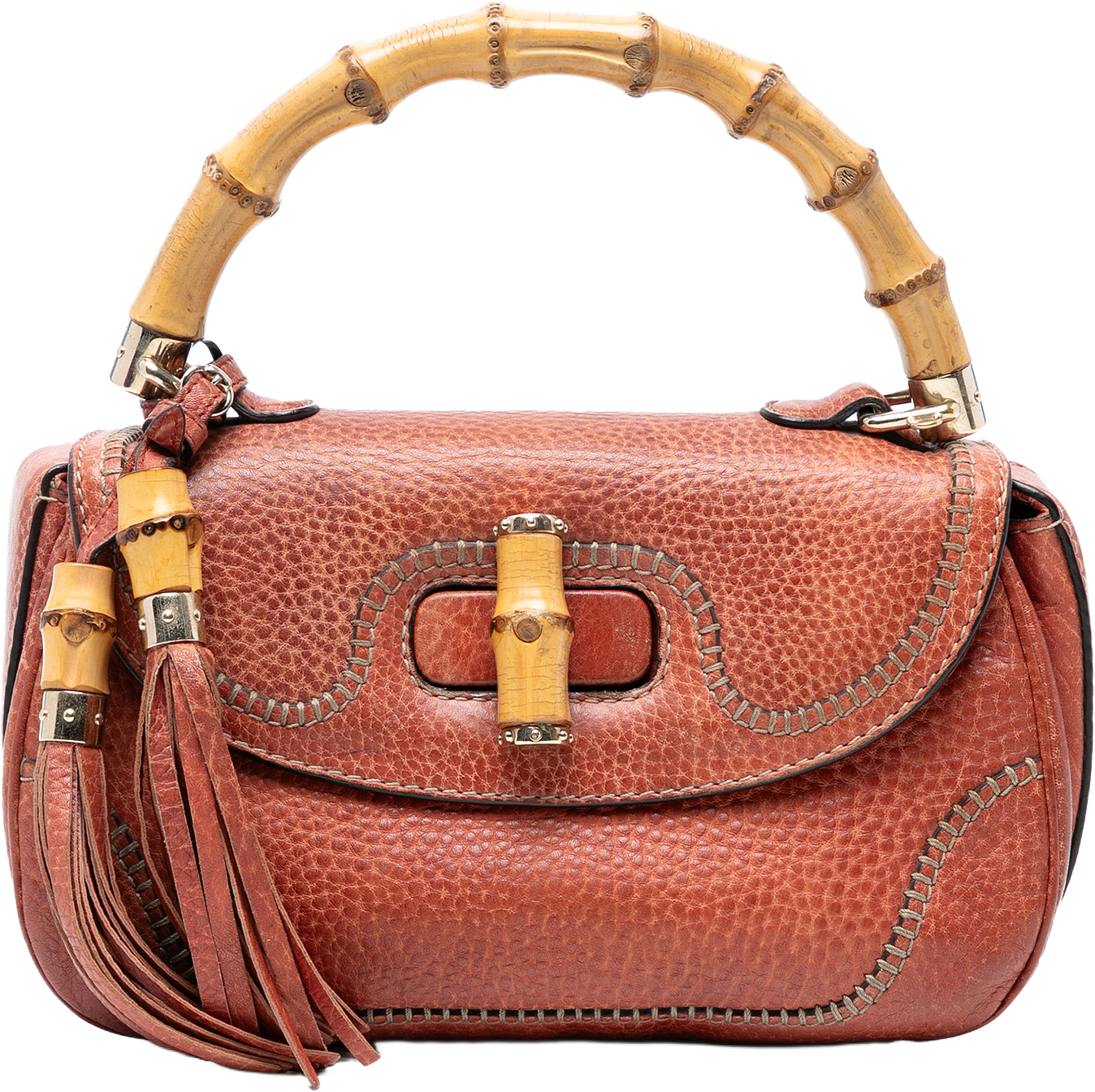Gucci Medium Leather New Bamboo Satchel, från Luxclusif, i färgen brown. Klicka för att öppna bilden i stort format