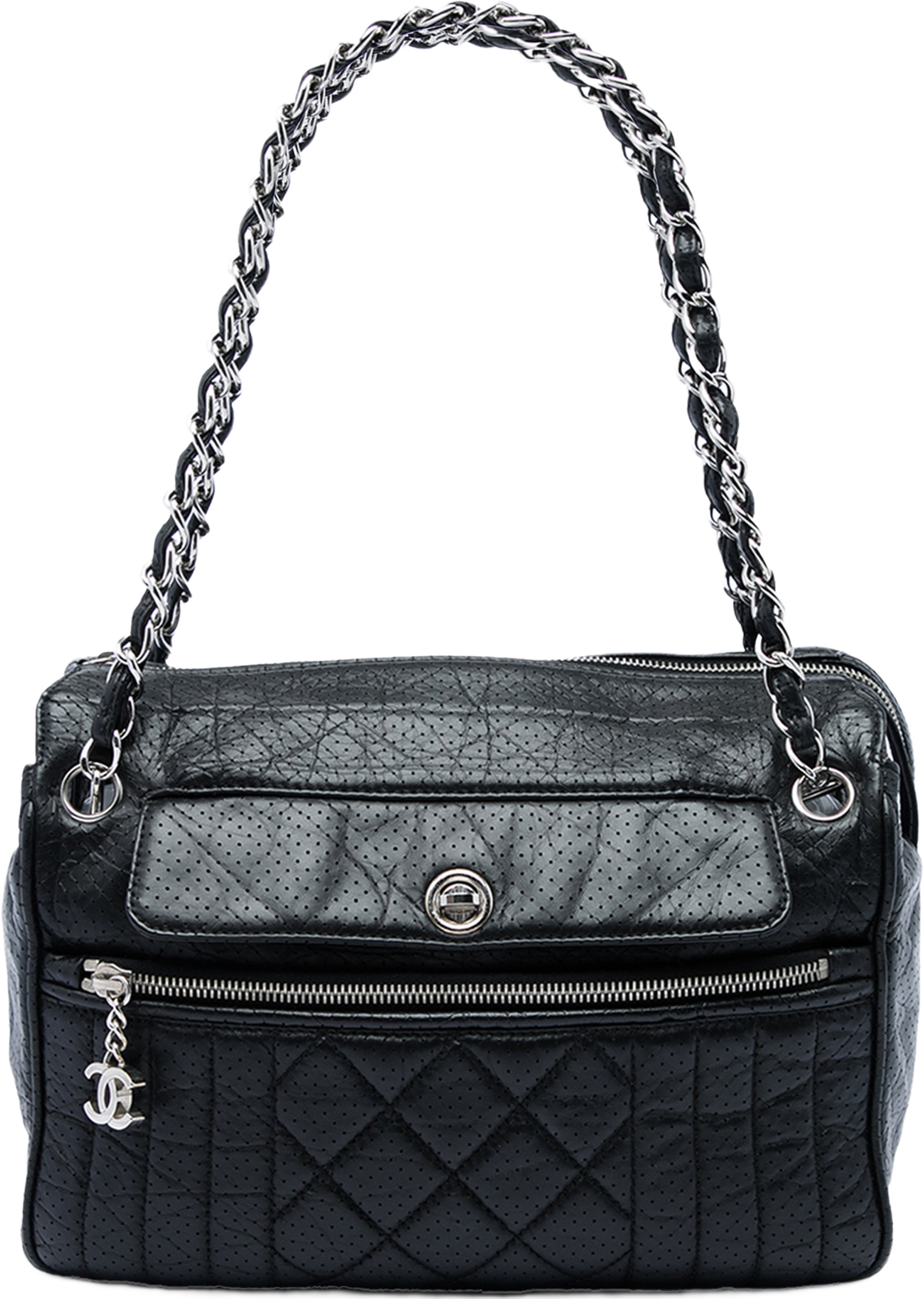 Chanel Perforated Calfskin 50s Shoulder Bag, från Luxclusif, i färgen svart. Klicka för att öppna bilden i stort format