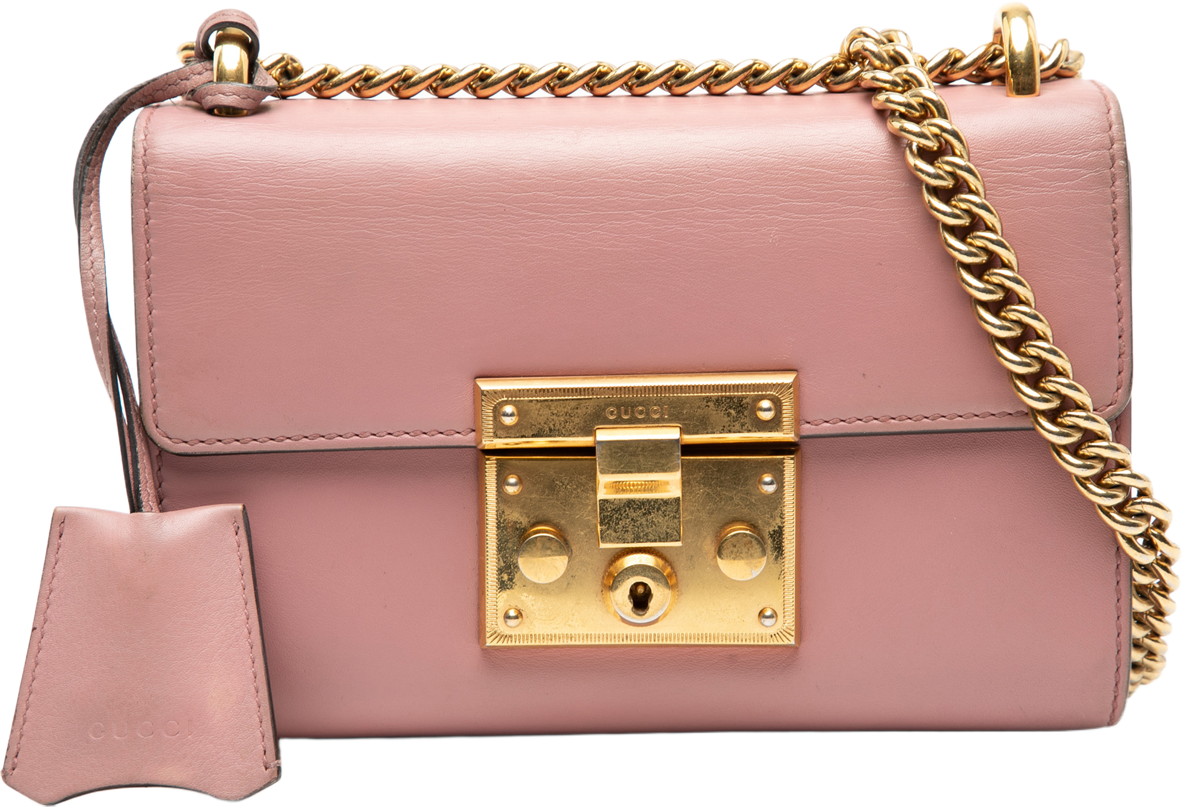Gucci Small Leather Padlock Crossbody, från Luxclusif, i färgen pink. Klicka för att öppna bilden i stort format