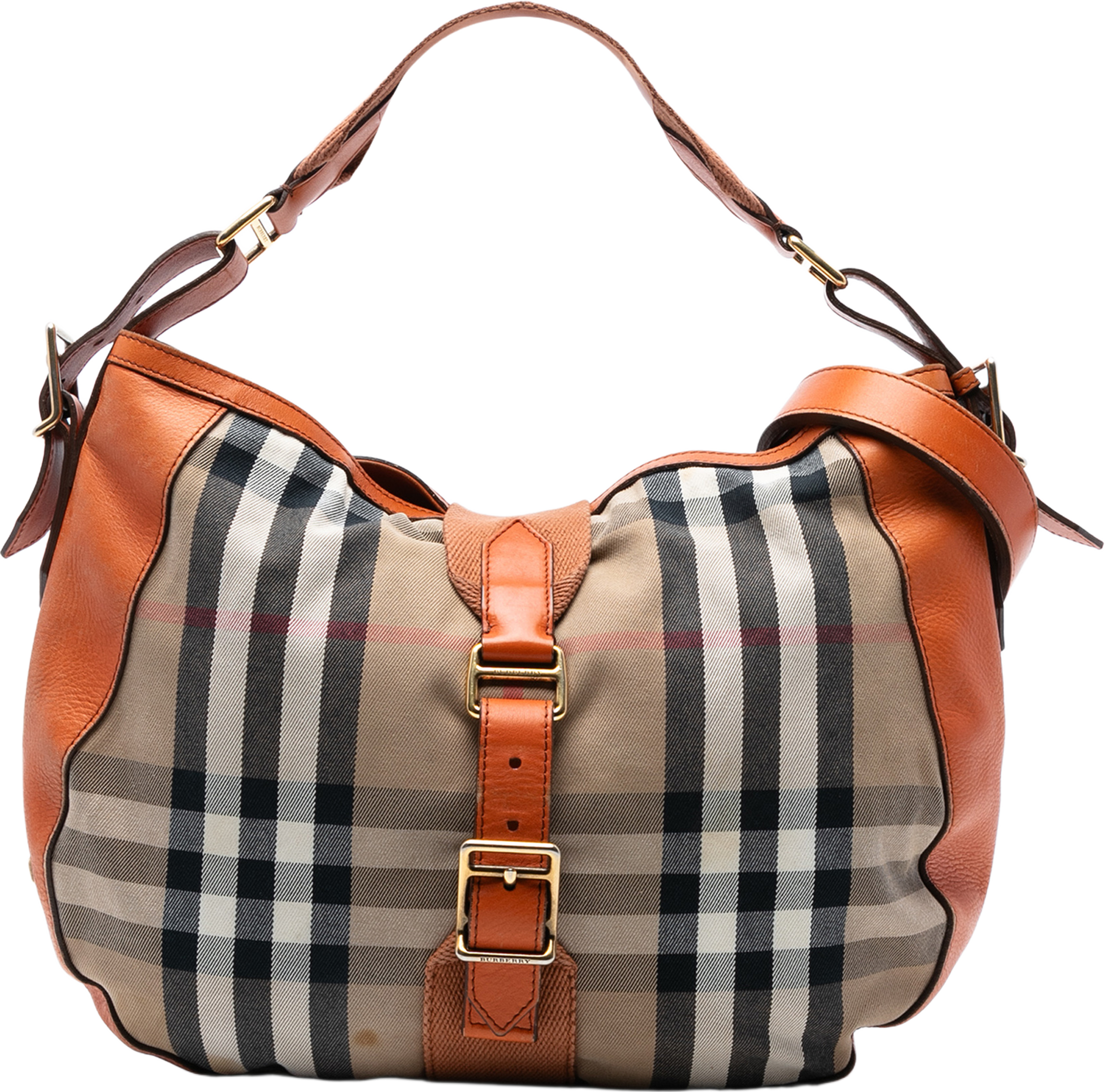Burberry House Check Canvas Ashwood Hobo, från Luxclusif, i färgen light brown. Klicka för att öppna bilden i stort format