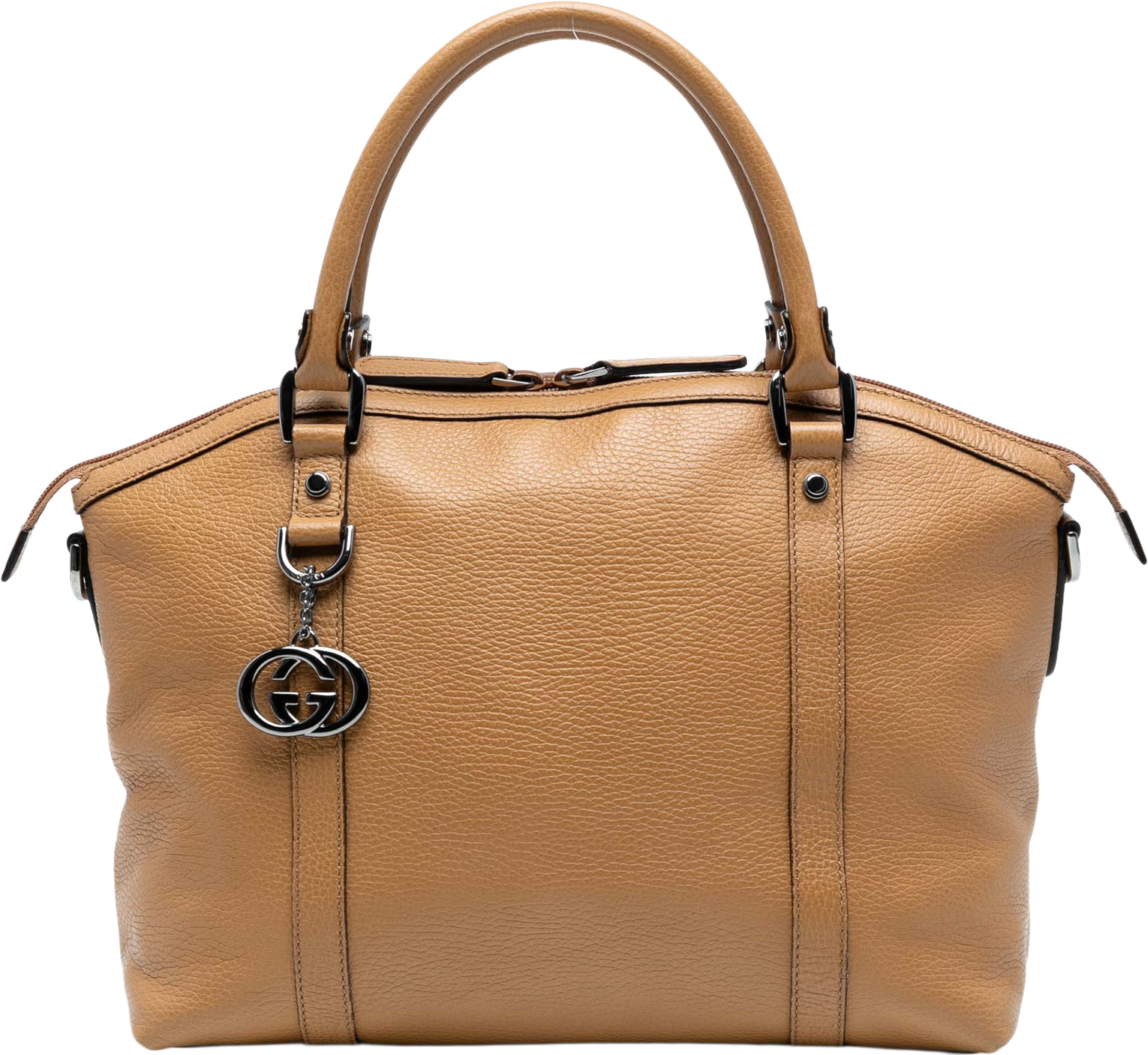 Gucci Leather Gg Charm Dome Satchel, från Luxclusif, i färgen light brown. Klicka för att öppna bilden i stort format