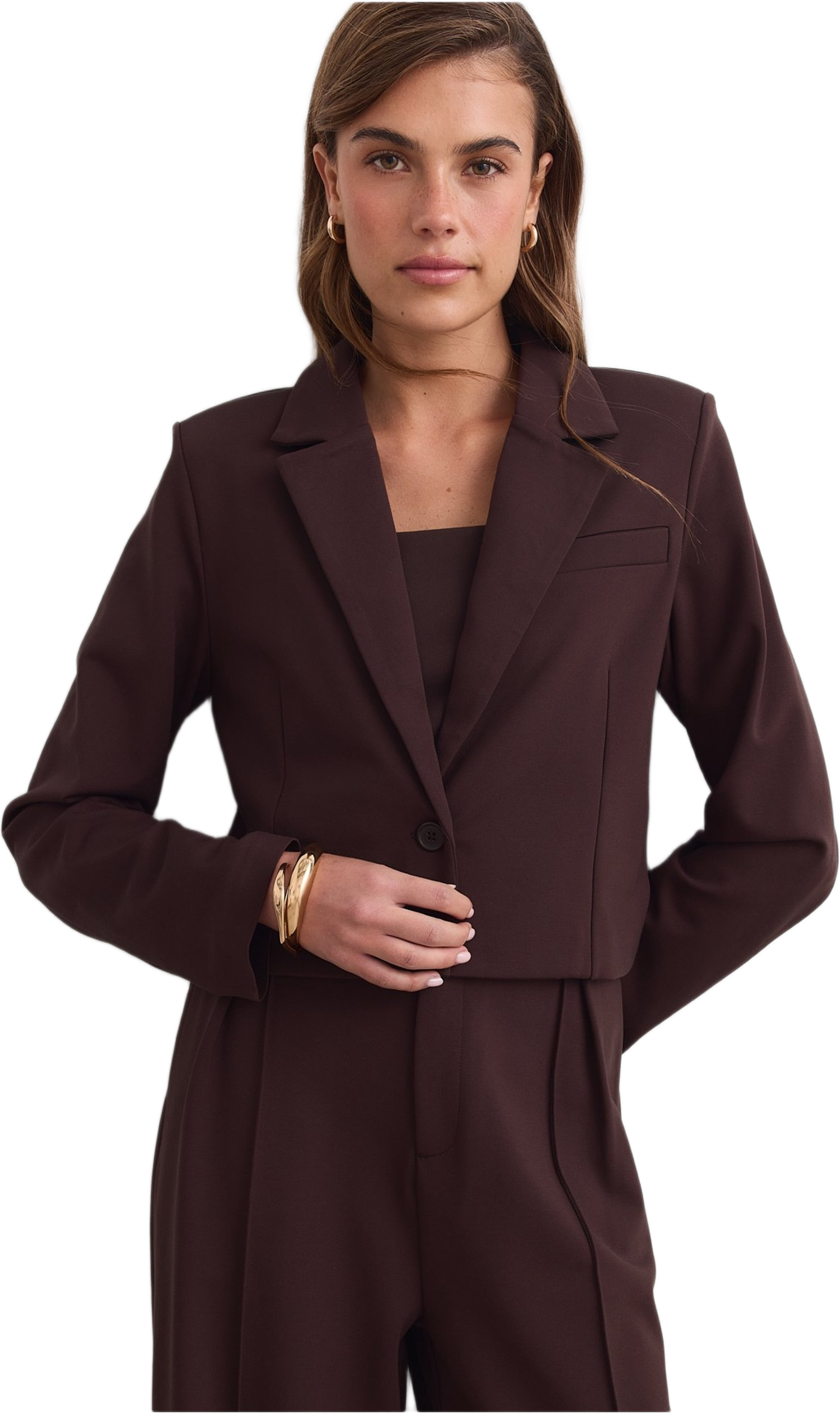 Luxe Short Blazer, från aim'n, i färgen chocolate. Klicka för att öppna bilden i stort format