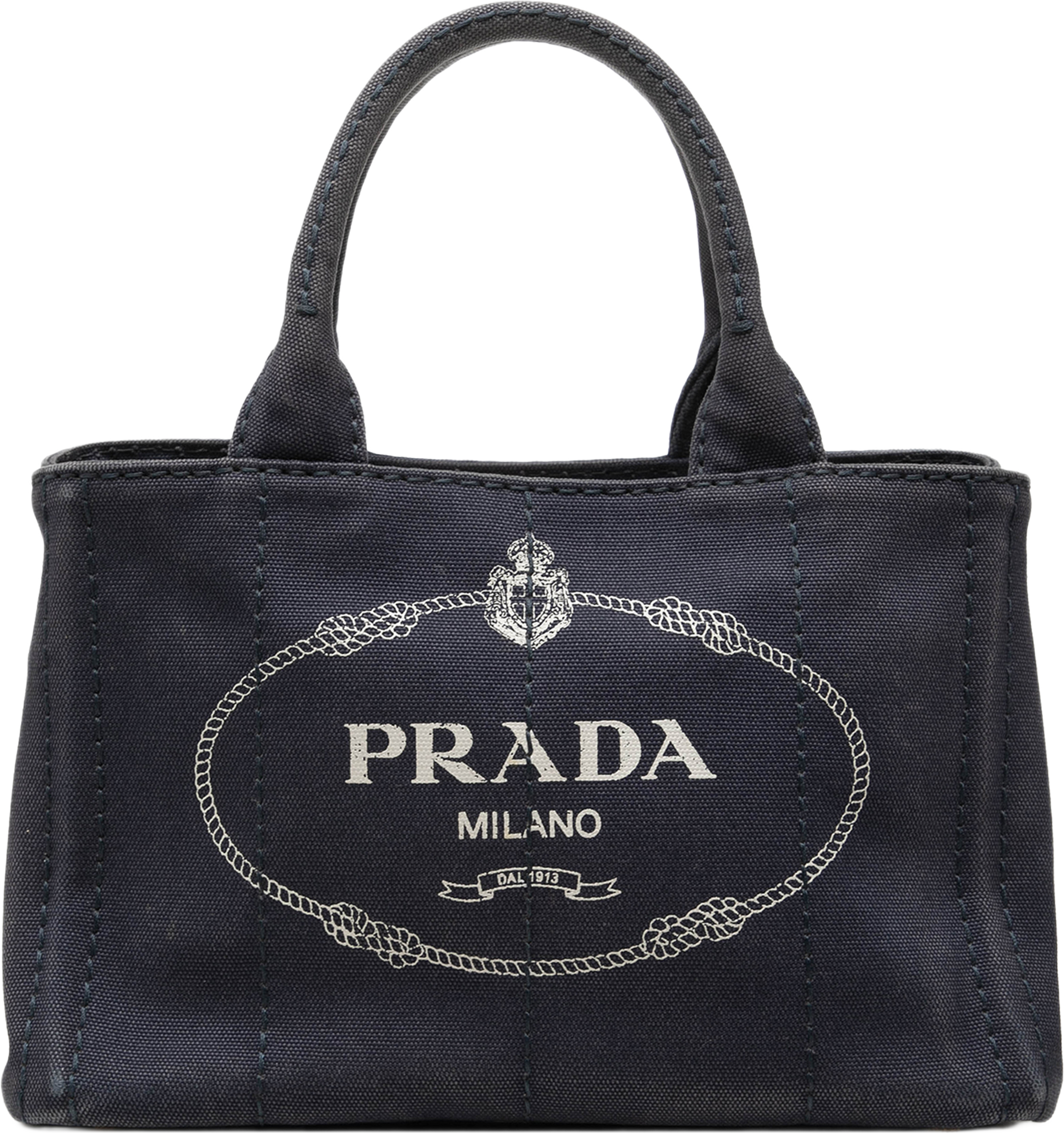 Prada Small Canvas Canapa Logo Tote, från Luxclusif, i färgen blå. Klicka för att öppna bilden i stort format