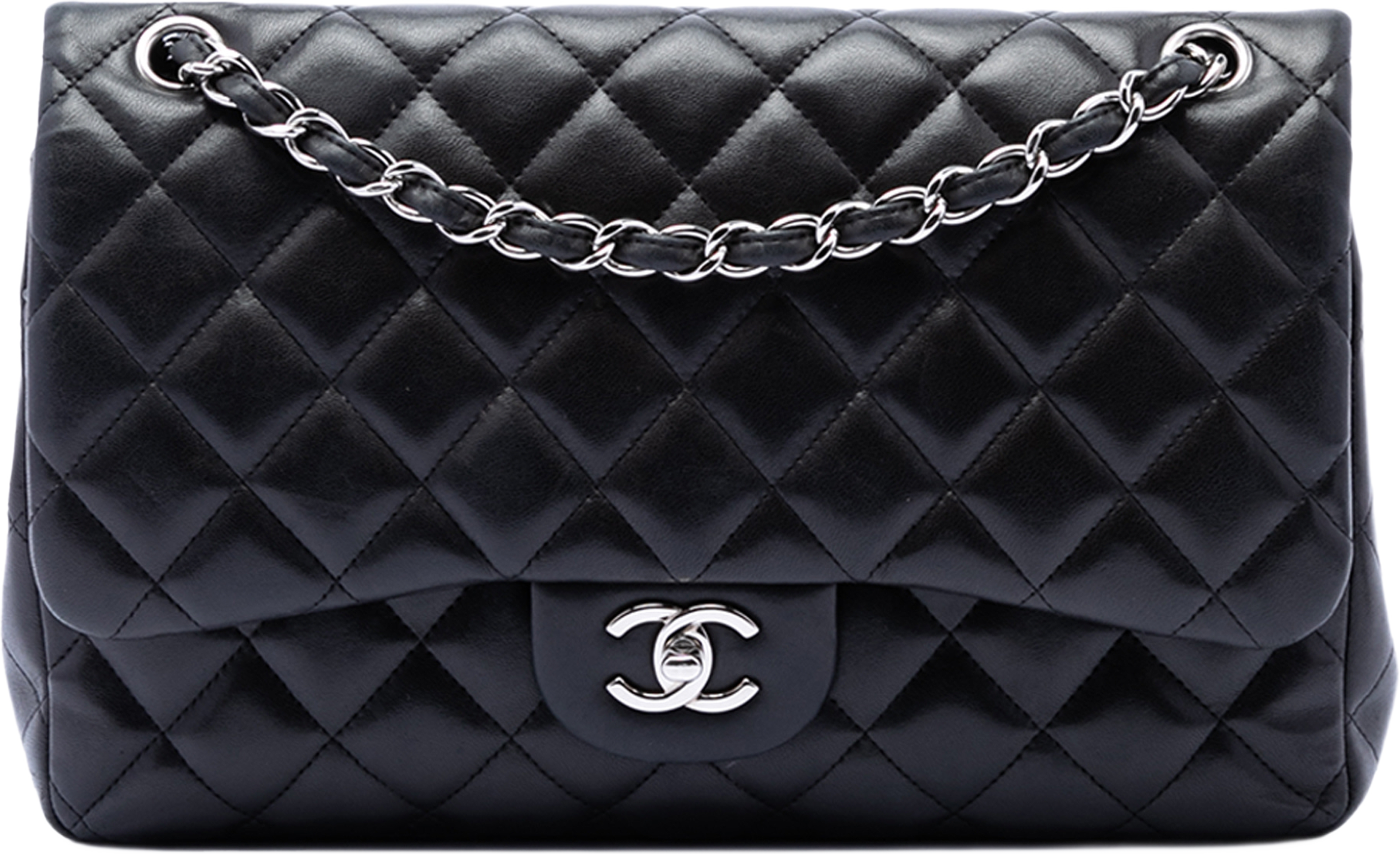 Chanel Jumbo Classic Lambskin Double Flap, från Luxclusif, i färgen black. Klicka för att öppna bilden i stort format