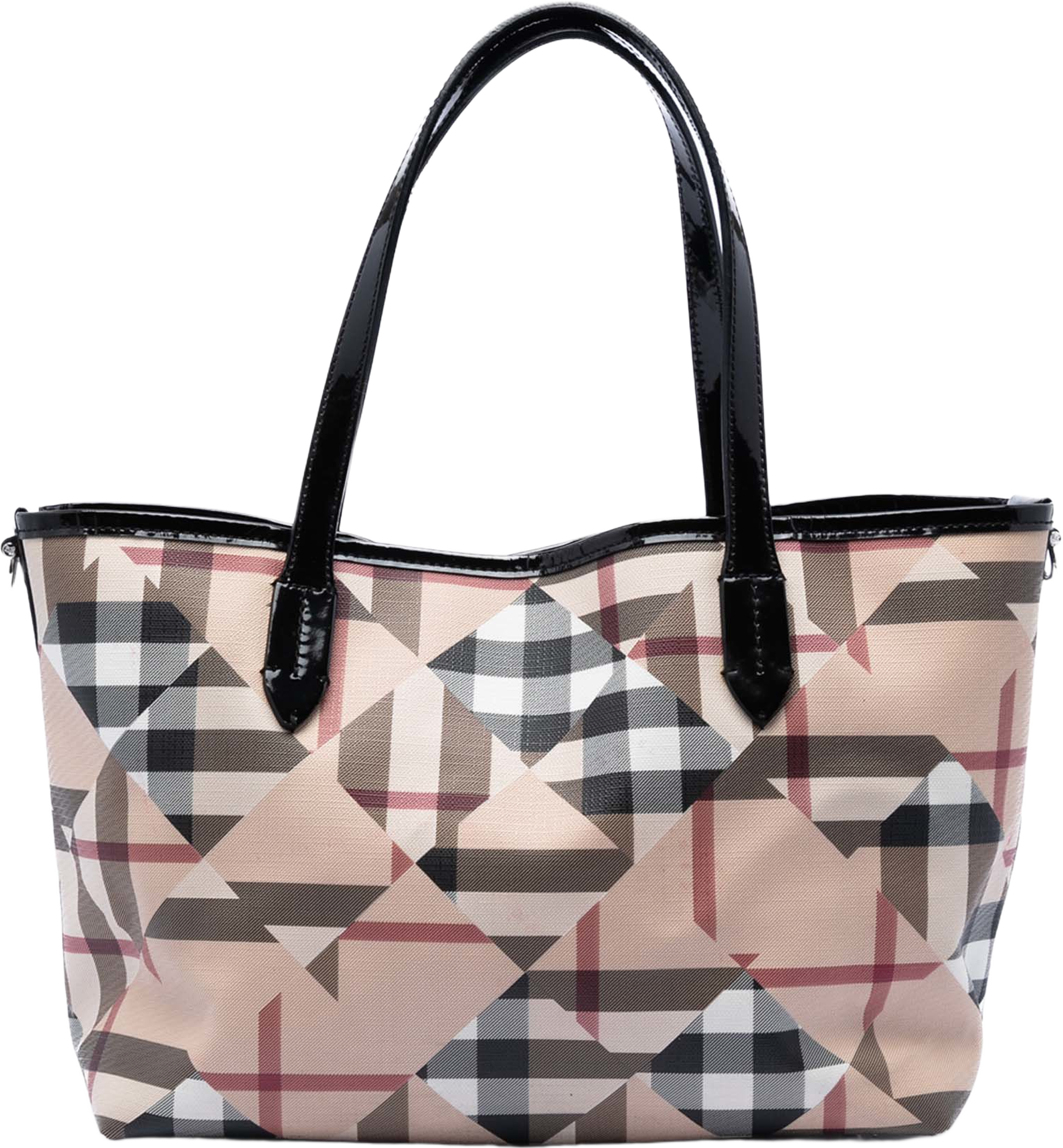 Burberry House Check Coated Canvas Satchel, från Luxclusif, i färgen beige. Klicka för att öppna bilden i stort format