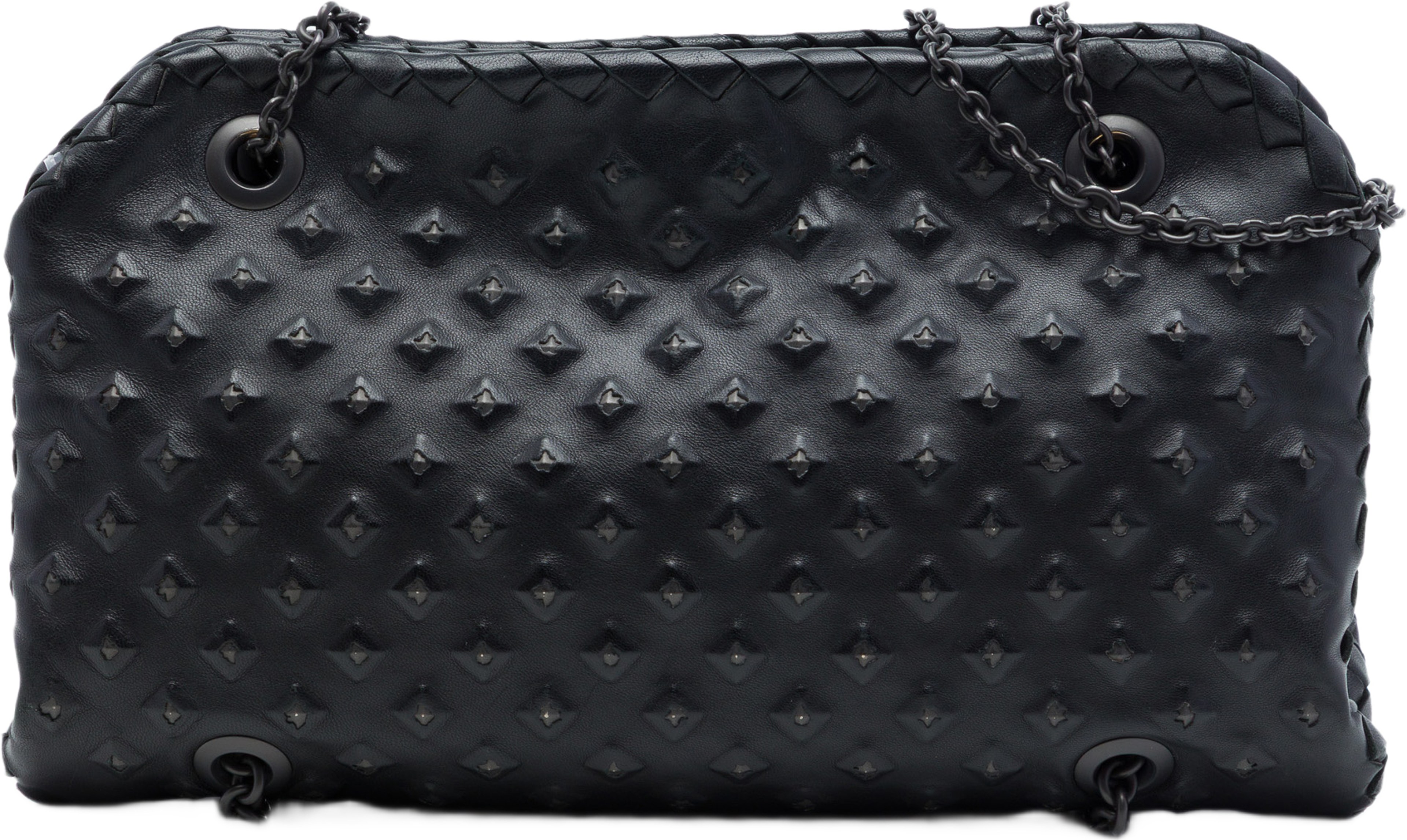 Bottega Veneta Intrecciato Trimmed Nappa Studded Duo Shoulder Bag, från Luxclusif, i färgen svart. Klicka för att öppna bilden i stort format