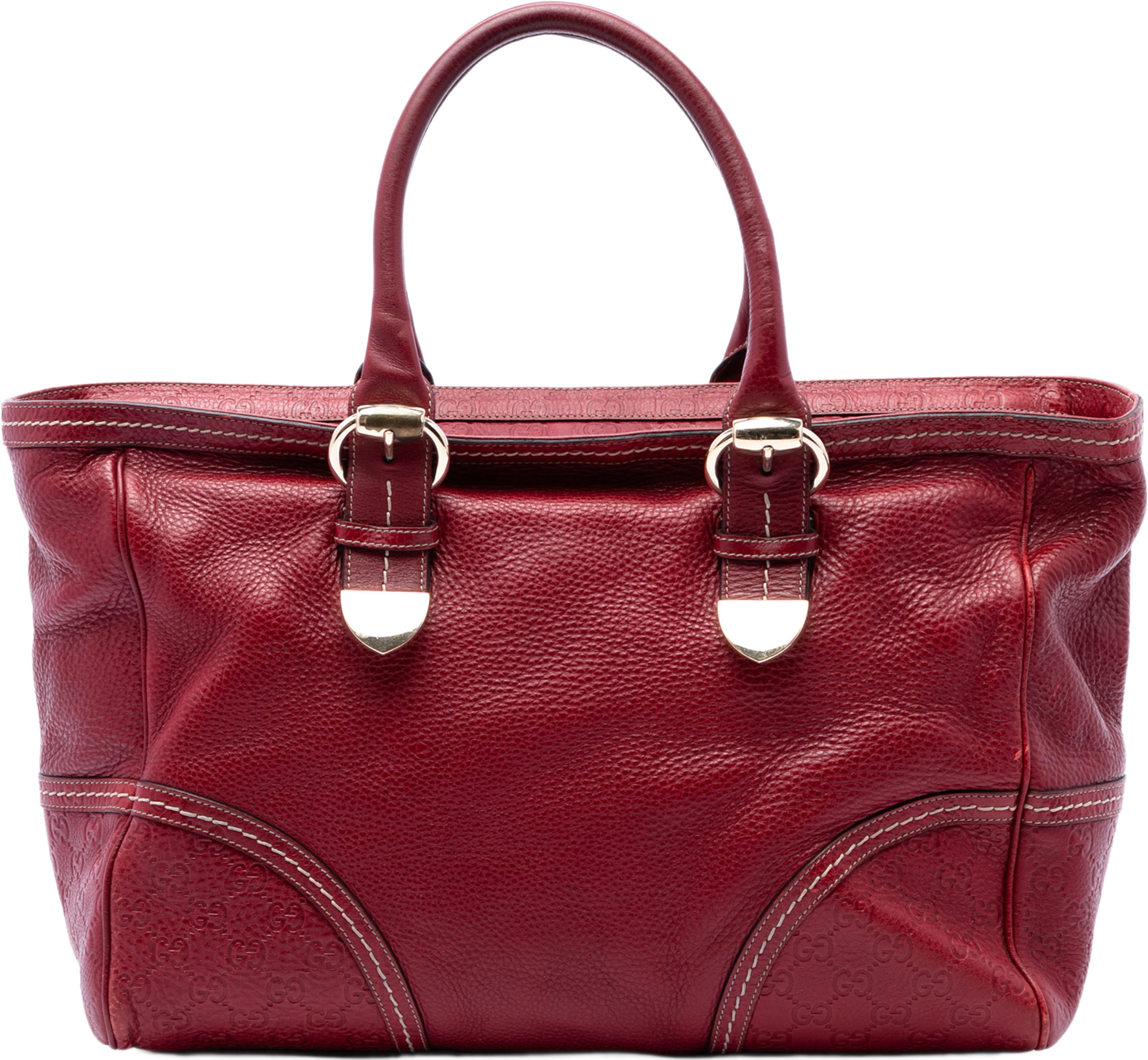 Gucci Guccissima Trimmed Calfskin Signoria Tote, från Luxclusif, i färgen röd. Klicka för att öppna bilden i stort format