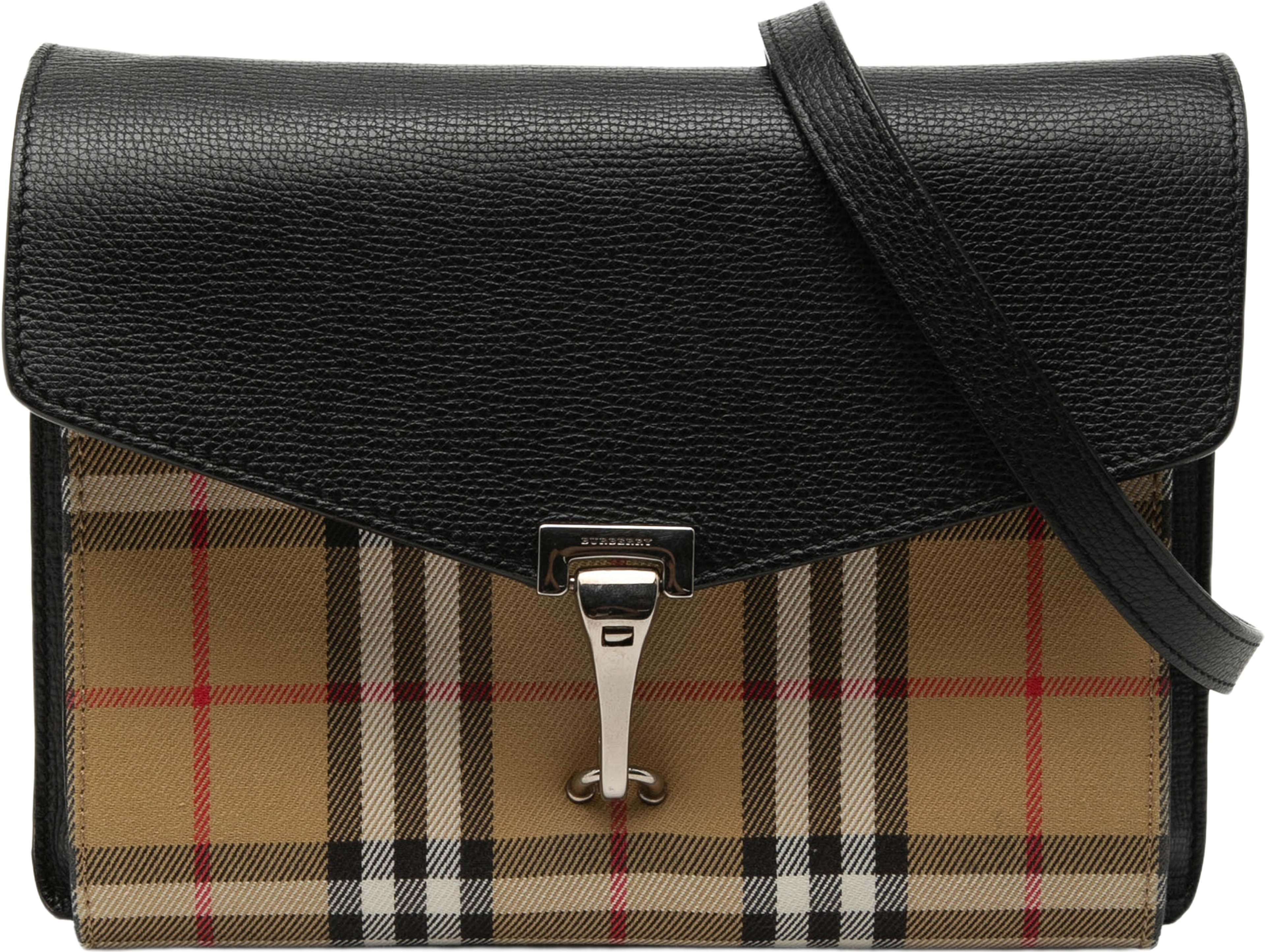 Burberry Small Leather And House Check Canvas Derby Macken Crossbody, från Luxclusif, i färgen beige. Klicka för att öppna bilden i stort format