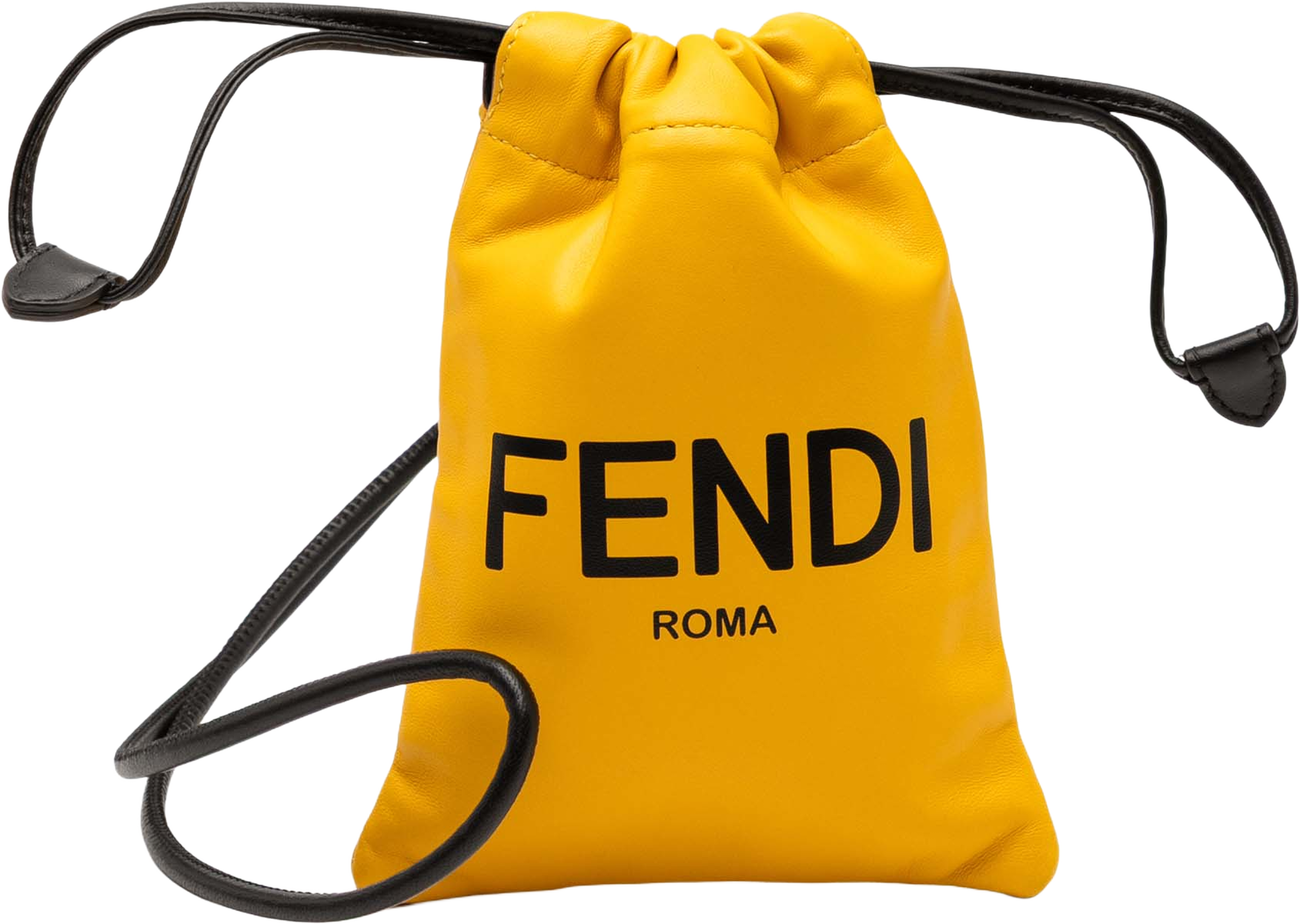 Fendi Mini Nappa Drawstring Pouch, från Luxclusif, i färgen yellow. Klicka för att öppna bilden i stort format