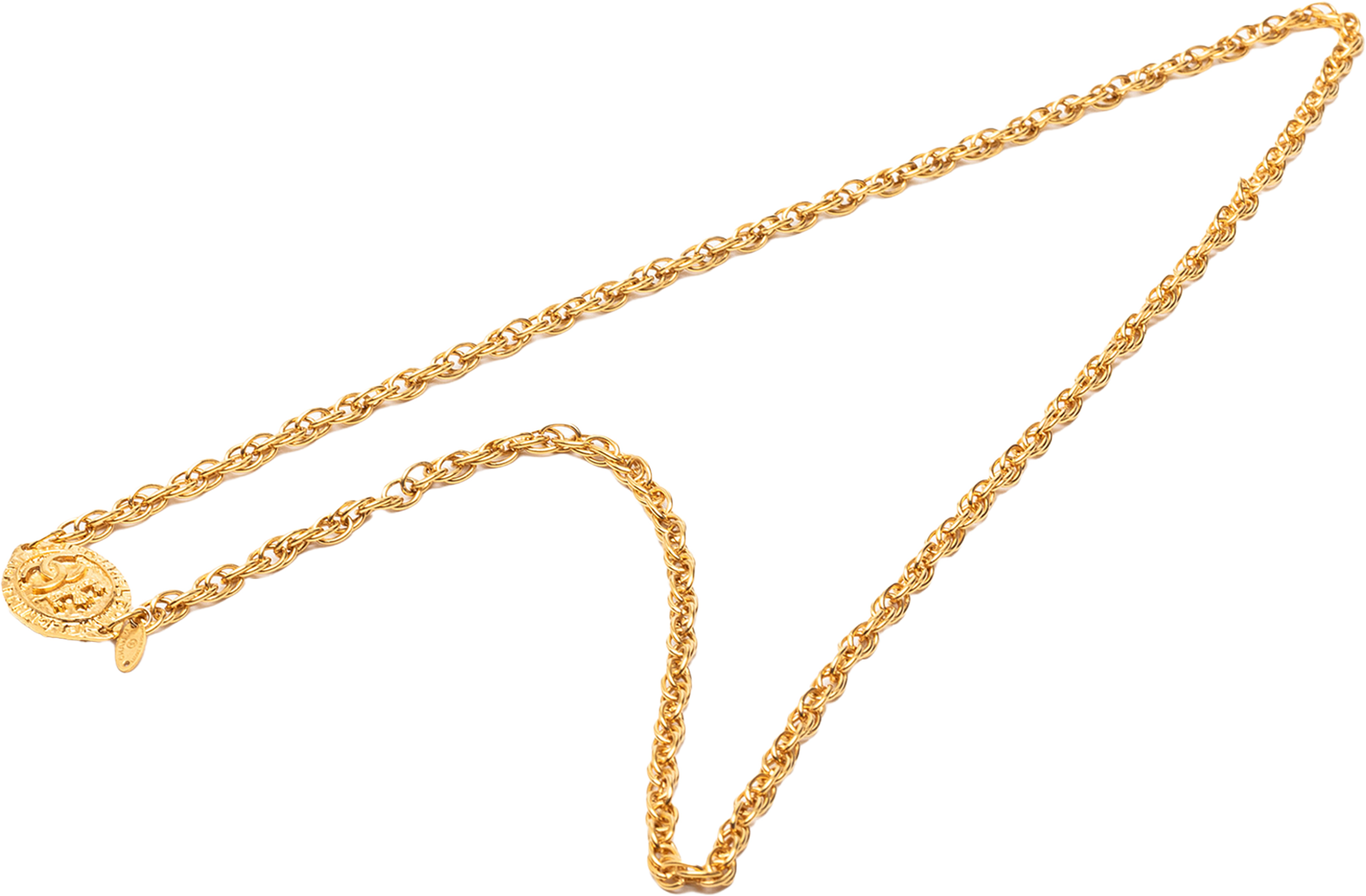 Chanel Gold Plated Cc Medallion Pendant Necklace, från Luxclusif, i färgen gold. Klicka för att öppna bilden i stort format