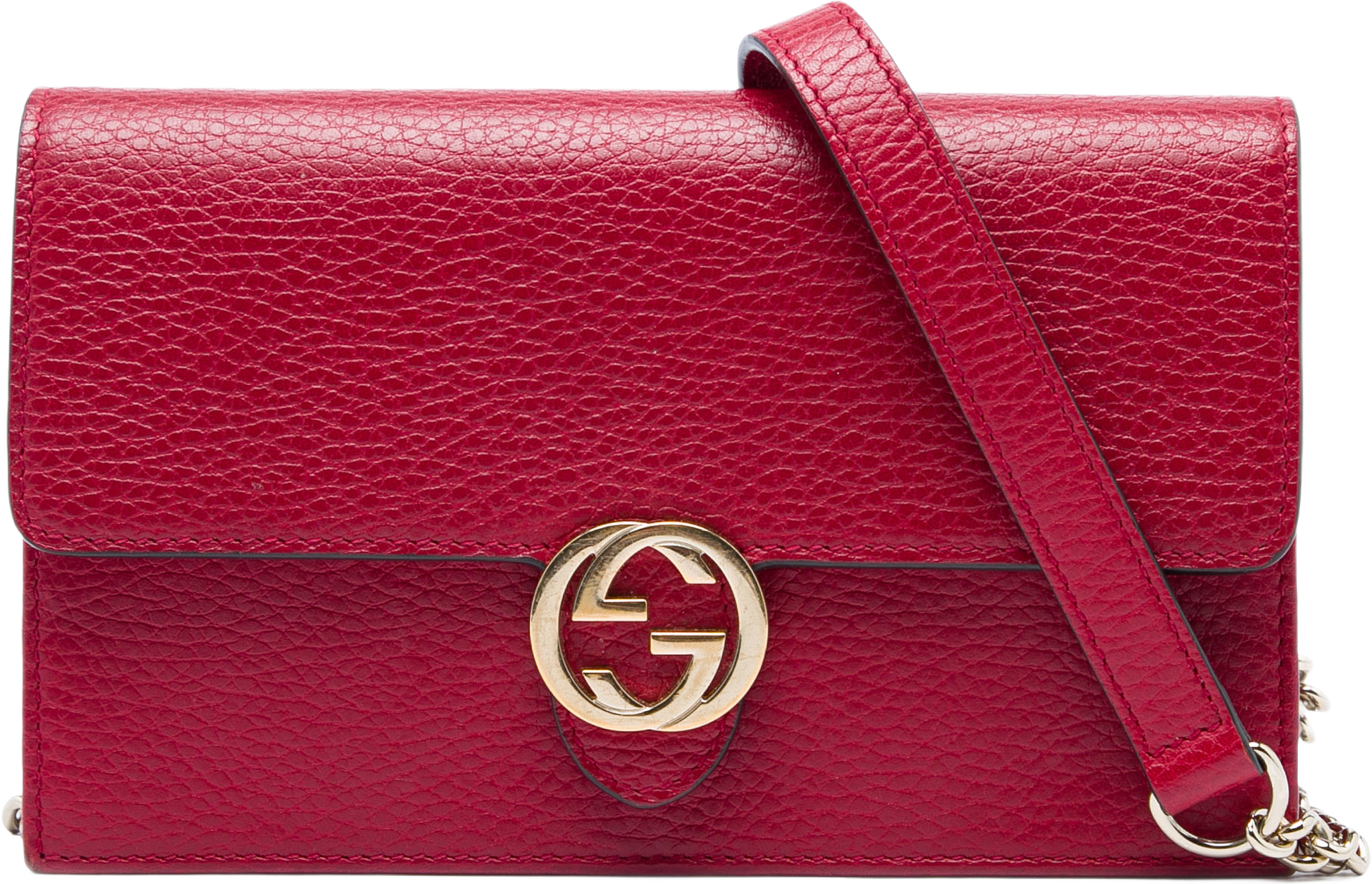 Gucci Dollar Calfskin Interlocking G Wallet On Chain, från Luxclusif, i färgen röd. Klicka för att öppna bilden i stort format