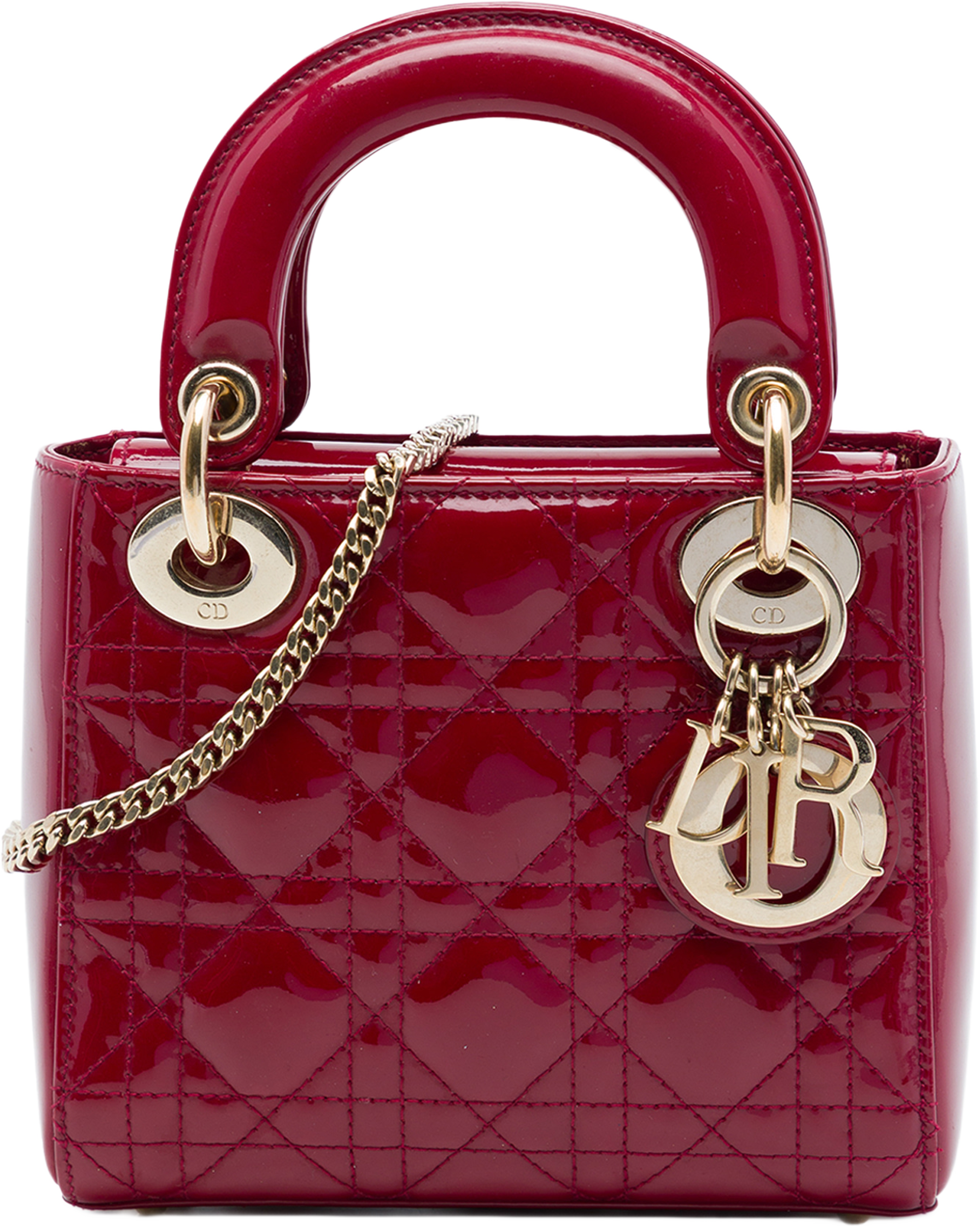 Dior Mini Patent Cannage Lady Dior, från Luxclusif, i färgen röd. Klicka för att öppna bilden i stort format