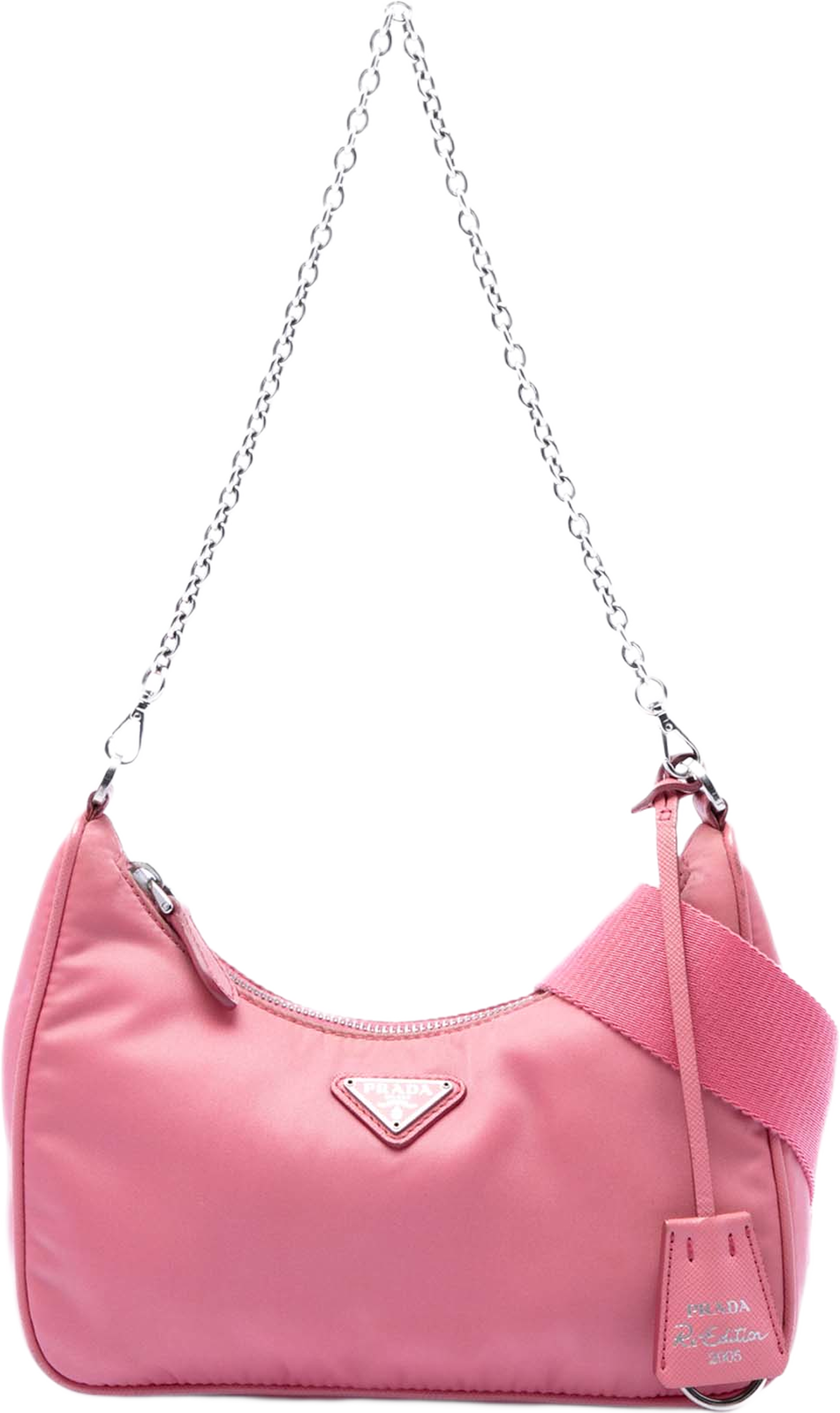 Prada Tessuto Re Edition 2005 Satchel, från Luxclusif, i färgen rosa. Klicka för att öppna bilden i stort format