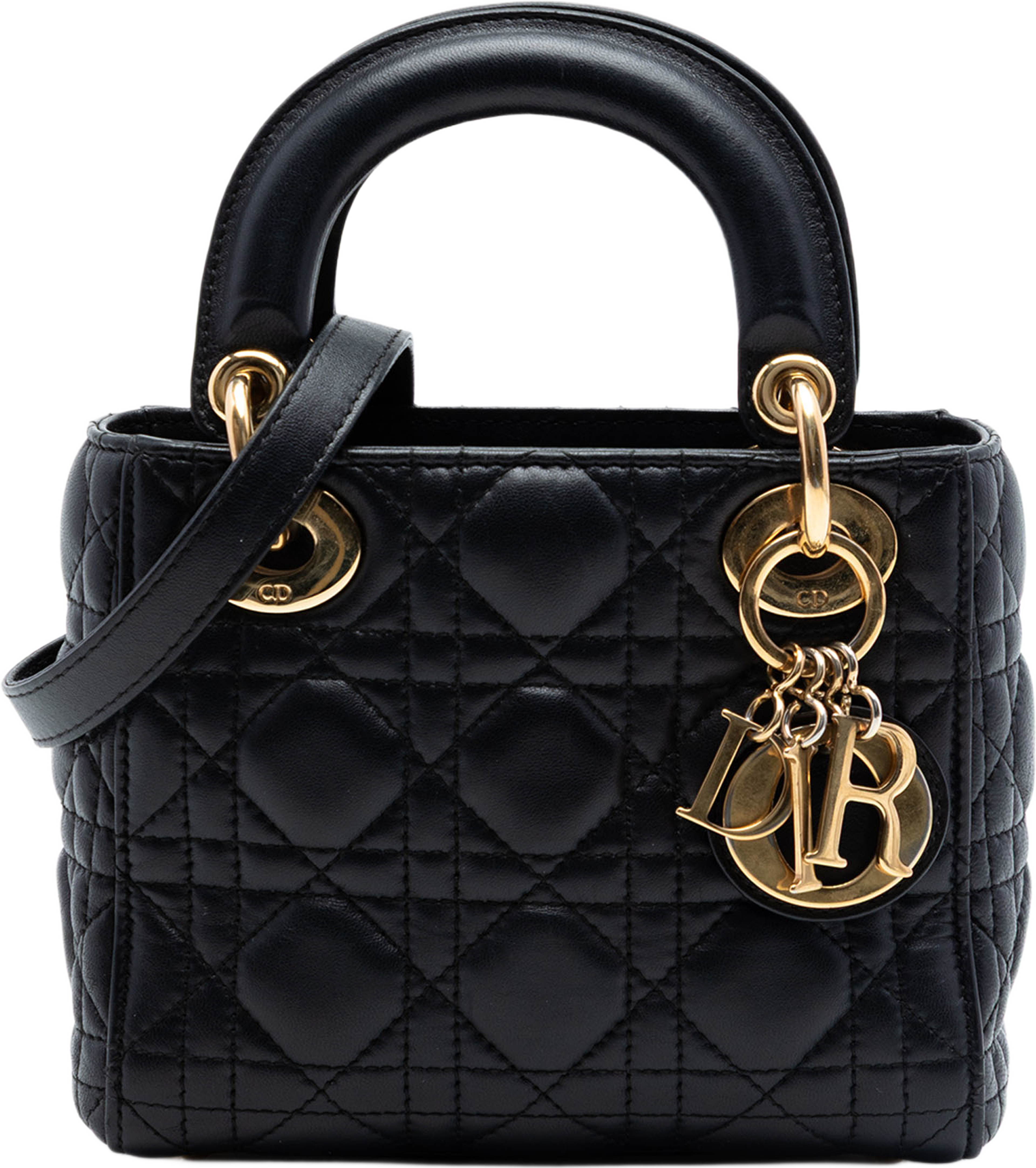 Dior Mini Lambskin Cannage Lady Dior, från Luxclusif, i färgen black. Klicka för att öppna bilden i stort format