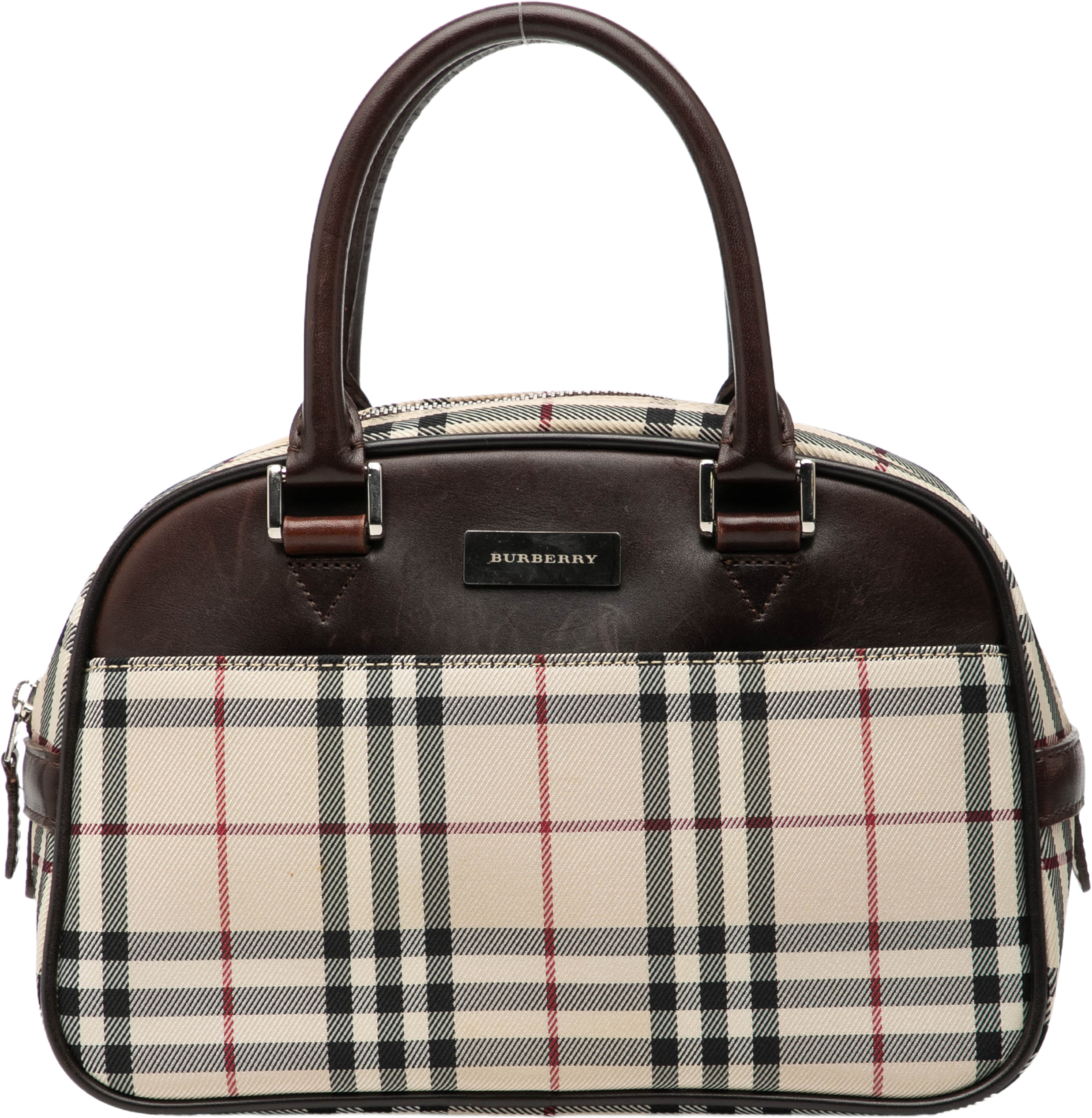 Burberry House Check Canvas Handbag, från Luxclusif, i färgen beige. Klicka för att öppna bilden i stort format