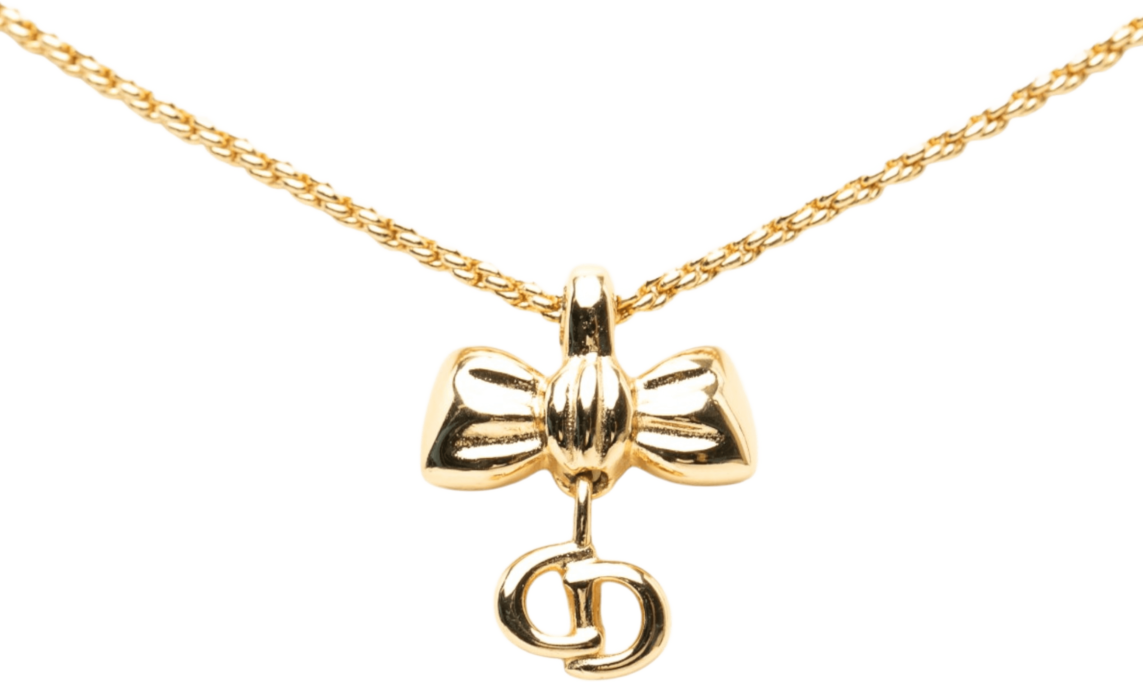 Dior Gold Plated Ribbon Cd Logo Pendant Necklace, från Luxclusif, i färgen gold. Klicka för att öppna bilden i stort format