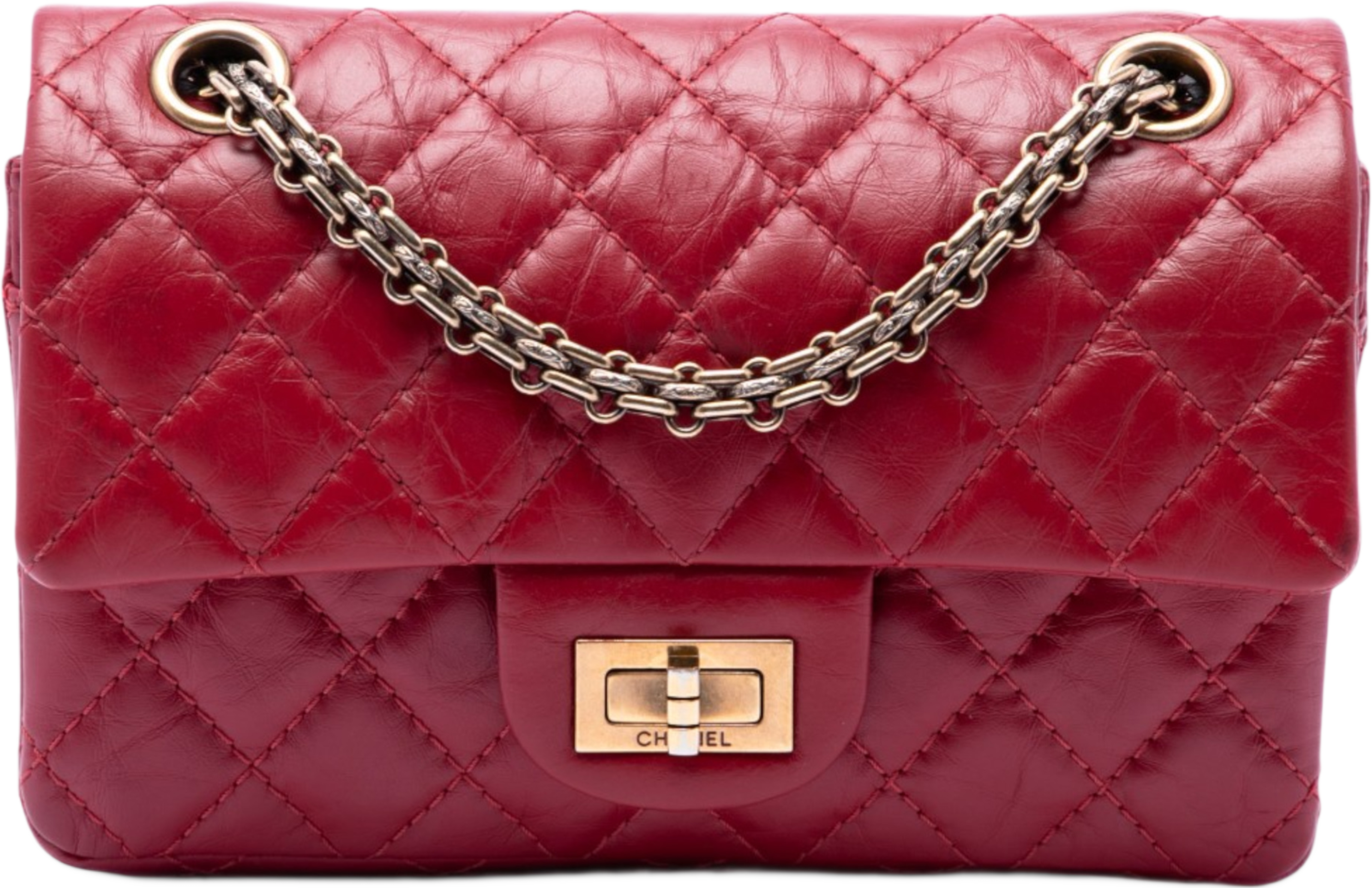 Chanel Quilted Aged Calfskin Reissue 2.55 Single Flap 224, från Luxclusif, i färgen red. Klicka för att öppna bilden i stort format