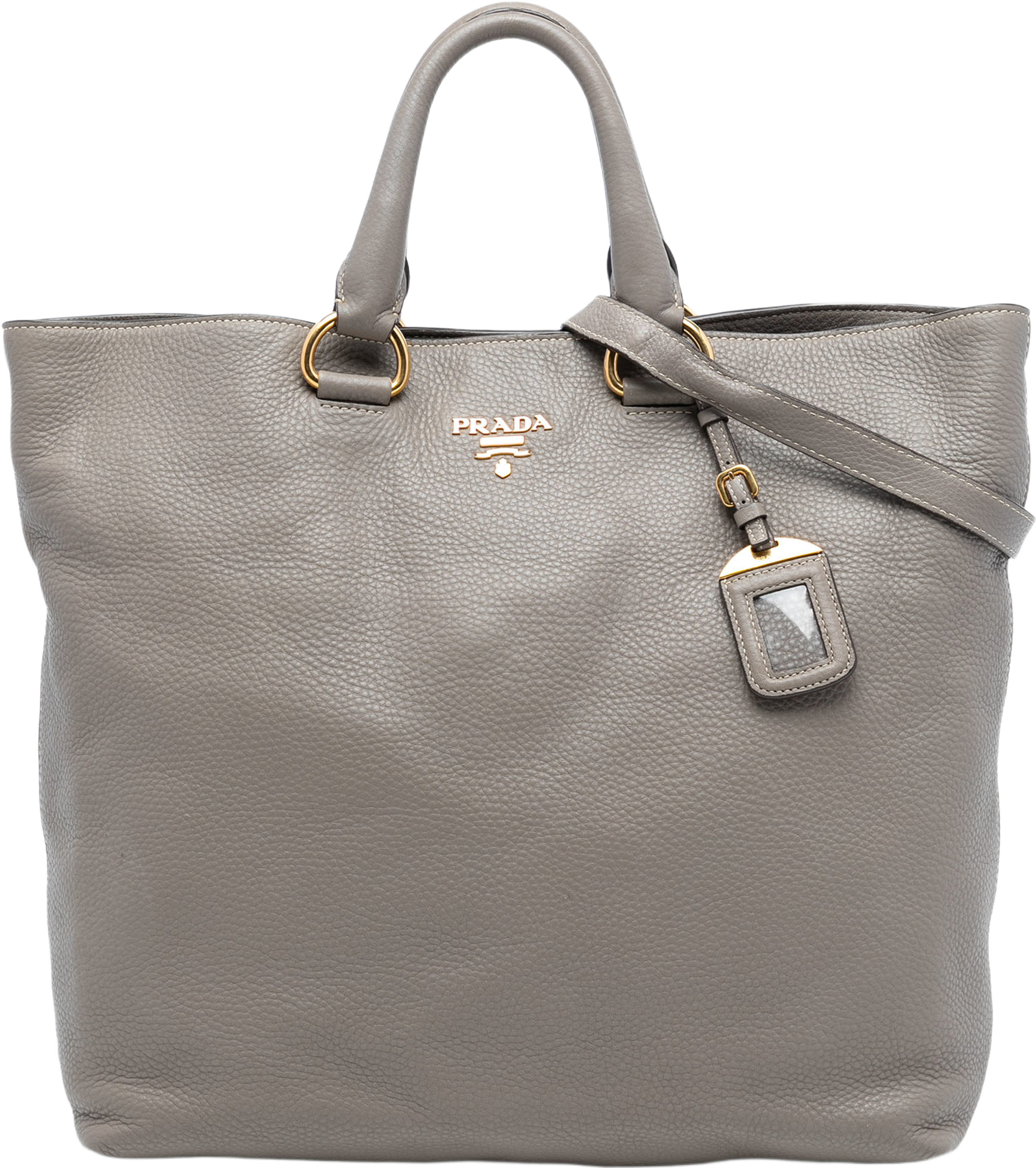Prada Vitello Daino Open Convertible Tote, från Luxclusif, i färgen gray. Klicka för att öppna bilden i stort format
