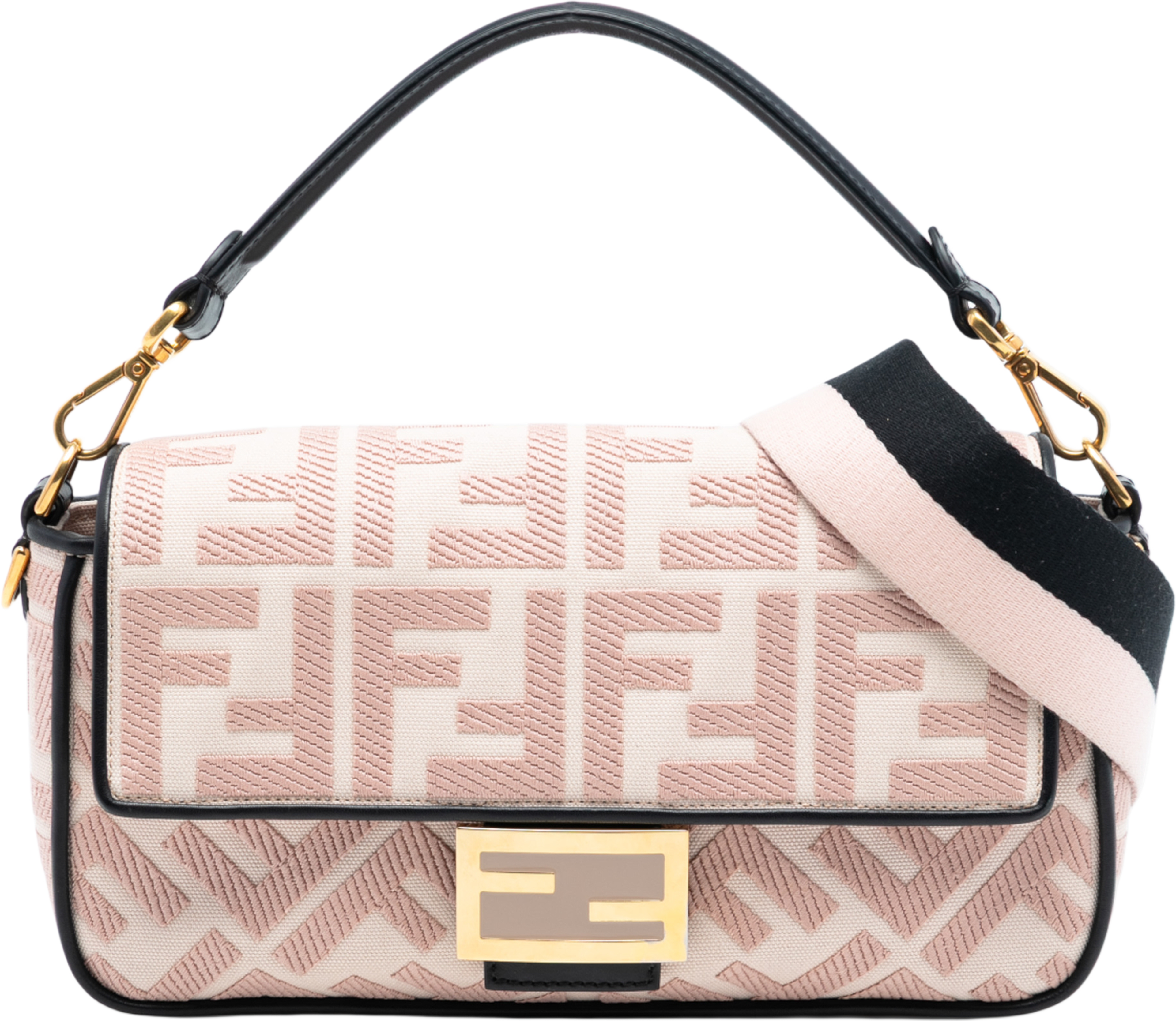 Fendi Zucca Embroidered Canvas Baguette Satchel, från Luxclusif, i färgen light pink. Klicka för att öppna bilden i stort format