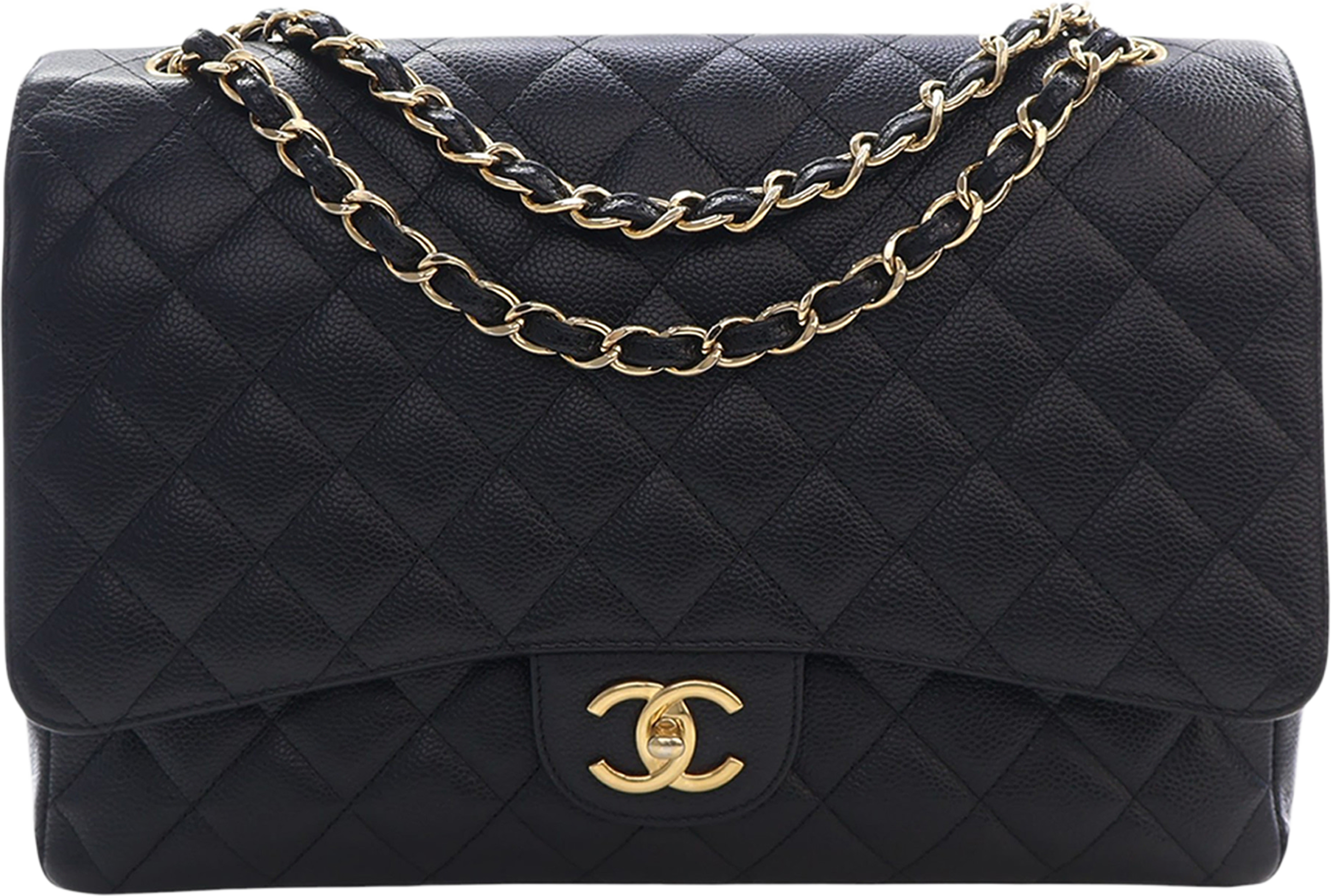 Chanel Maxi Classic Caviar Double Flap, från Luxclusif, i färgen black. Klicka för att öppna bilden i stort format