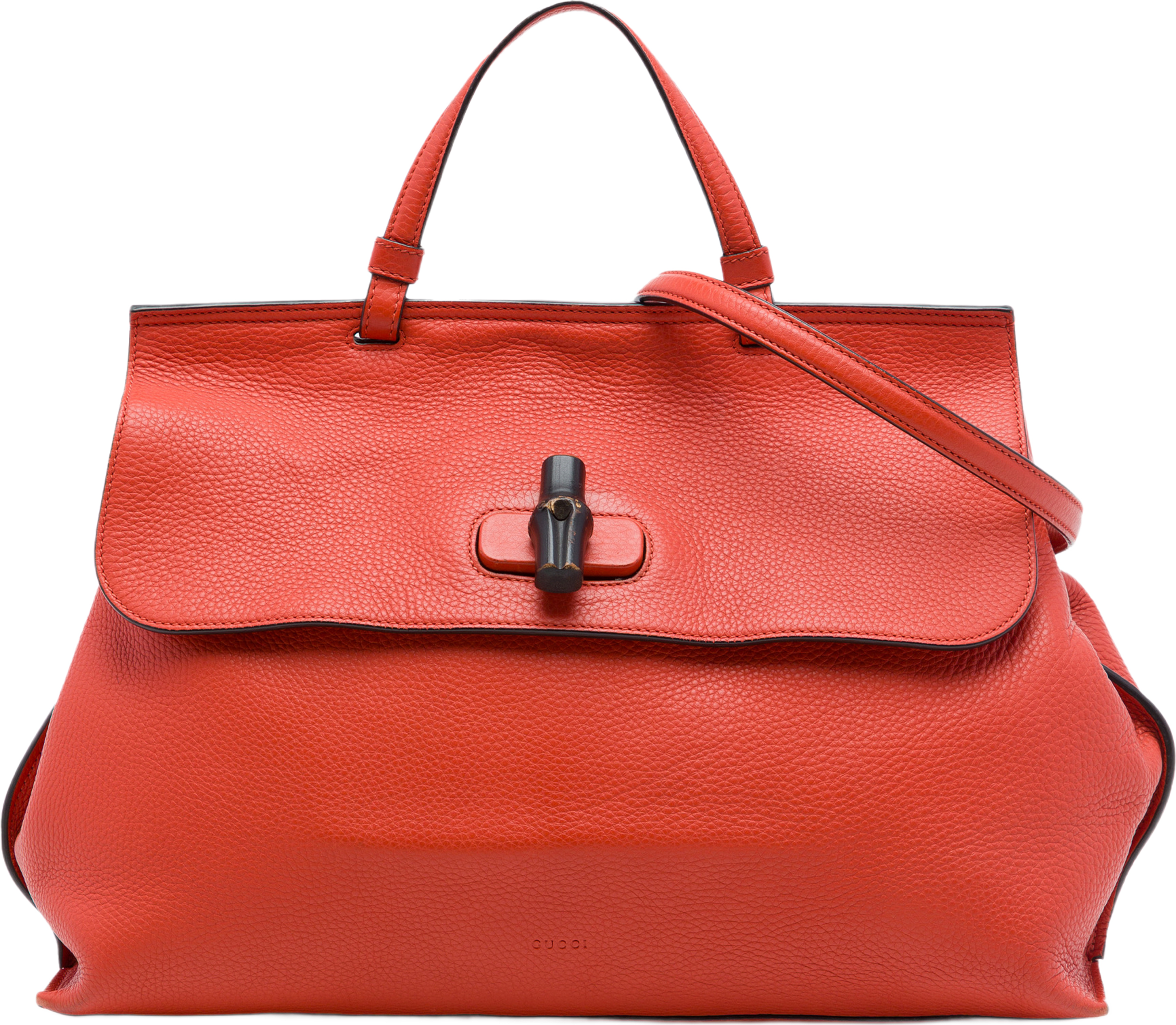 Gucci Large Calfskin Bamboo Daily Satchel, från Luxclusif, i färgen orange. Klicka för att öppna bilden i stort format