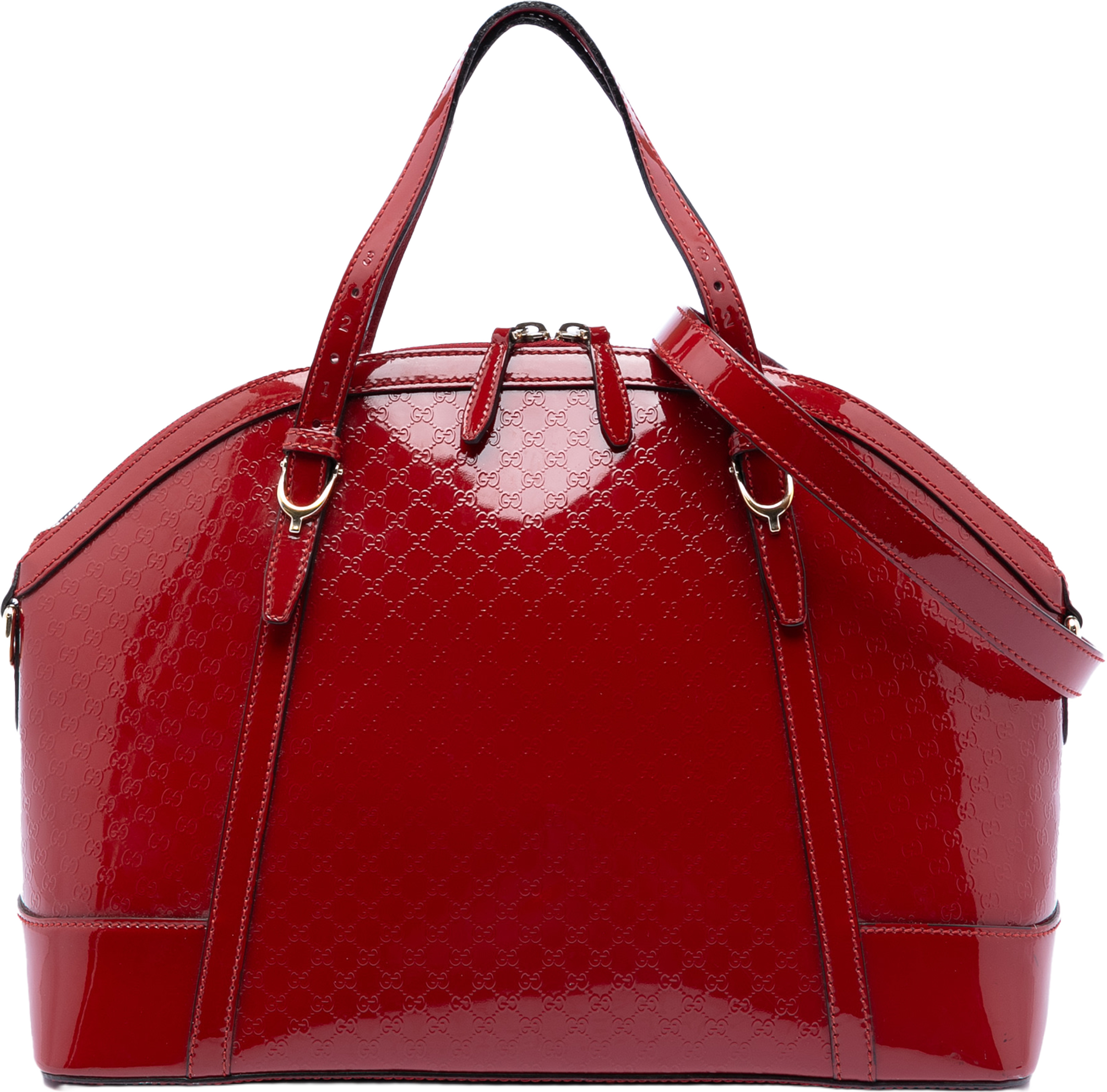 Gucci Large Microguccissima Patent Nice Dome Satchel, från Luxclusif, i färgen red. Klicka för att öppna bilden i stort format