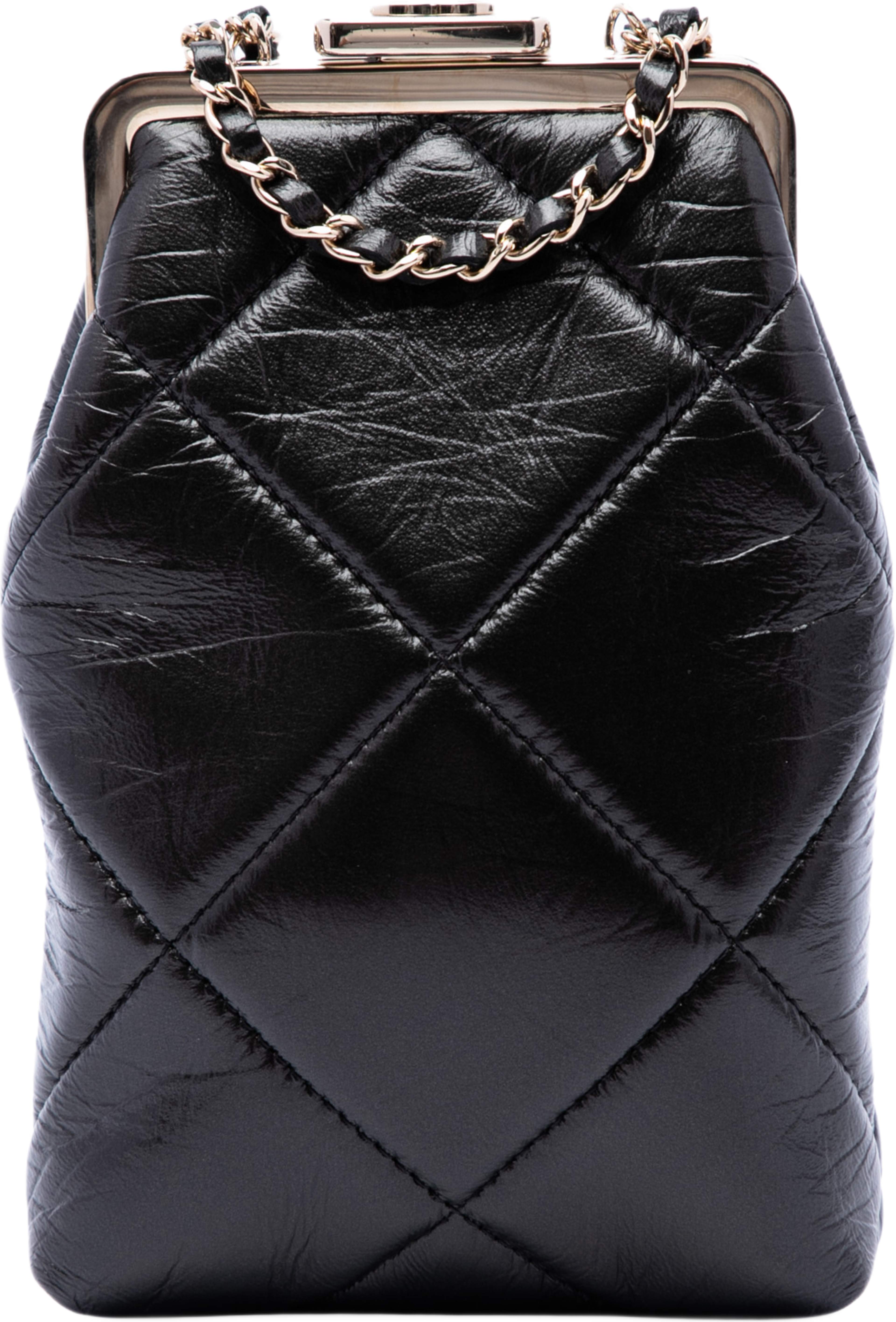 Chanel Small Cc Quilted Lambskin Kisslock Frame Clutch, från Luxclusif, i färgen svart. Klicka för att öppna bilden i stort format