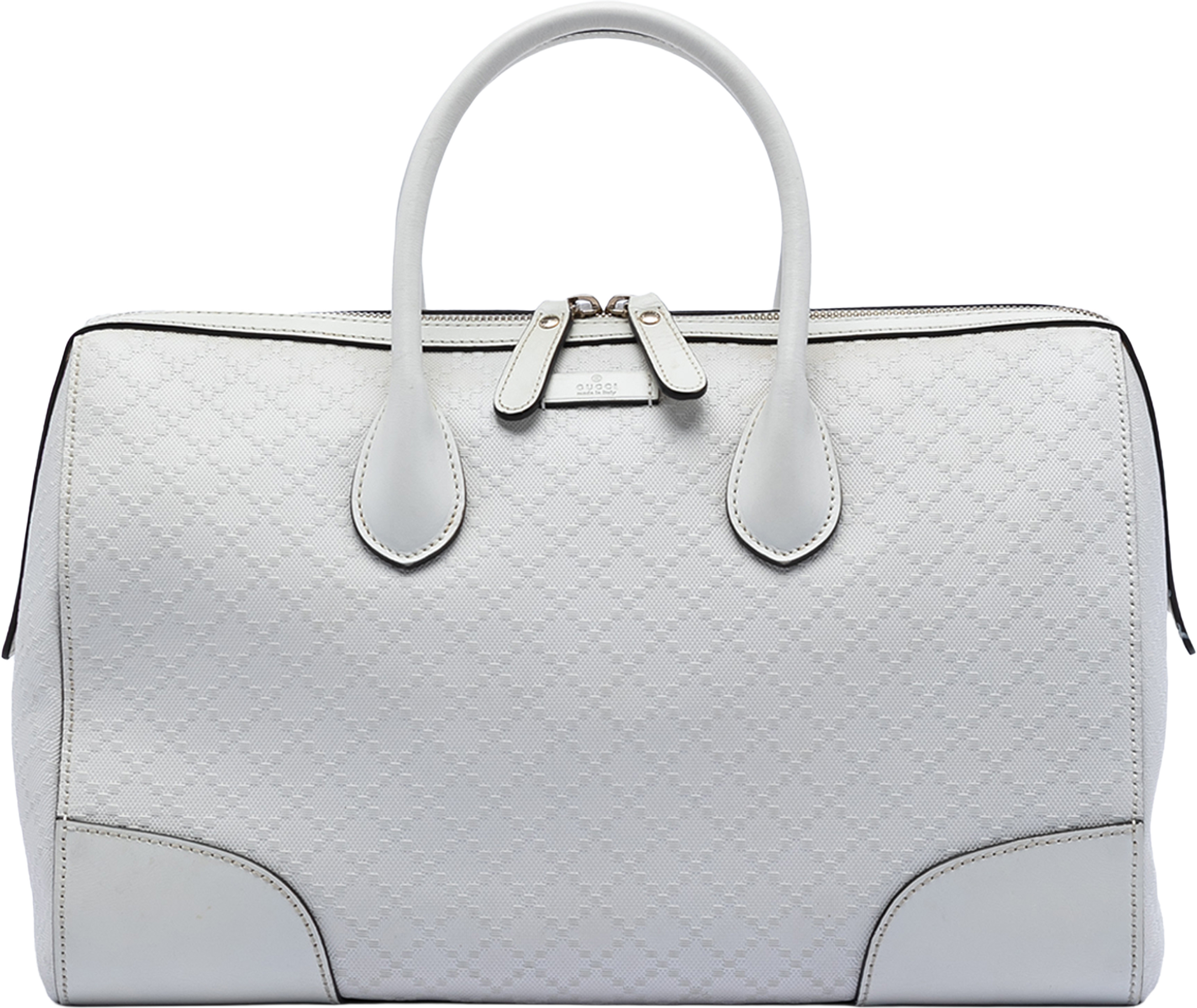 Gucci Medium Diamante Leather Boston Bag, från Luxclusif, i färgen white. Klicka för att öppna bilden i stort format