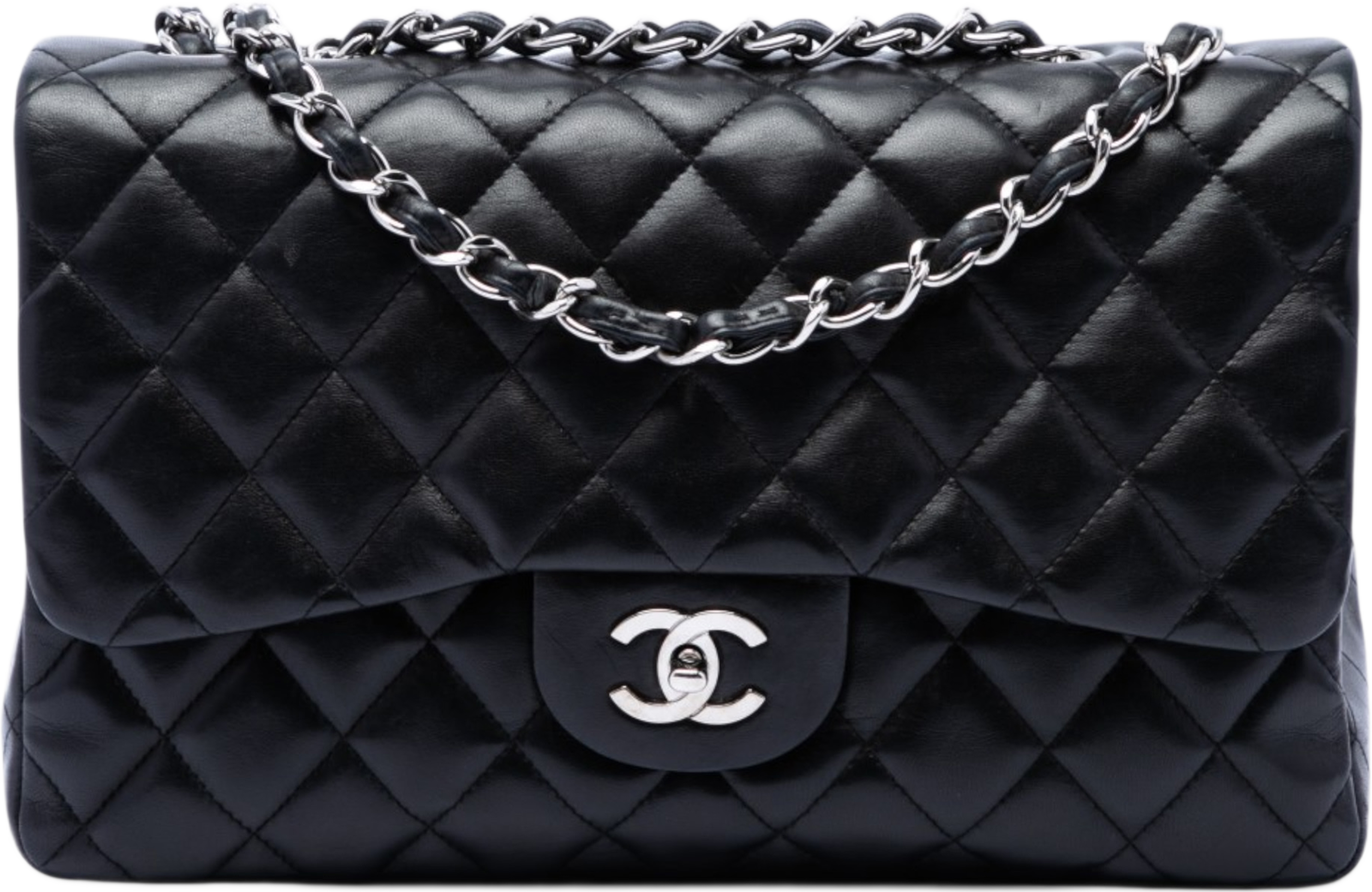 Chanel Jumbo Classic Lambskin Single Flap, från Luxclusif, i färgen svart. Klicka för att öppna bilden i stort format