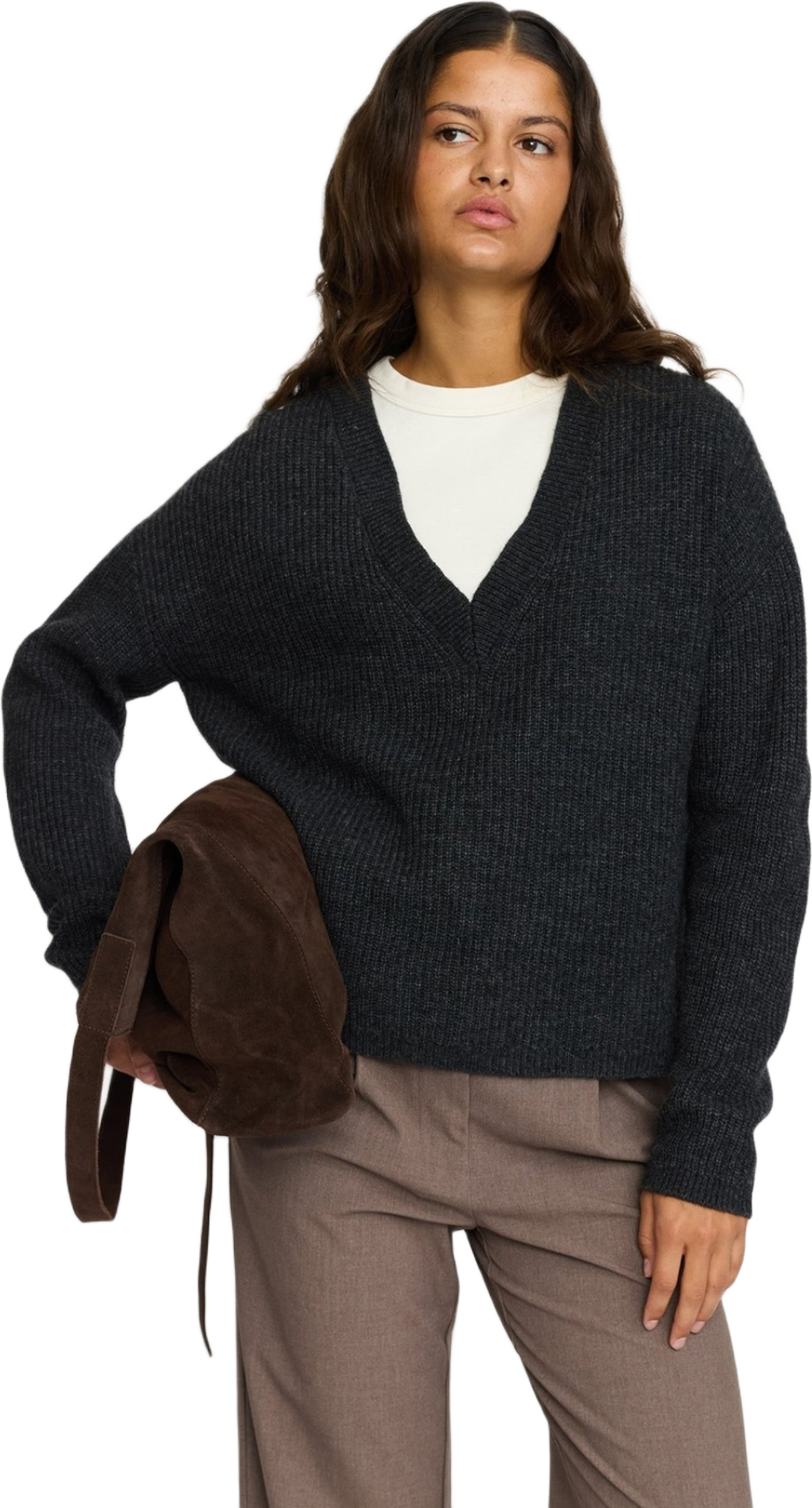 Srwest V-neck Knit - Charcoal Melange