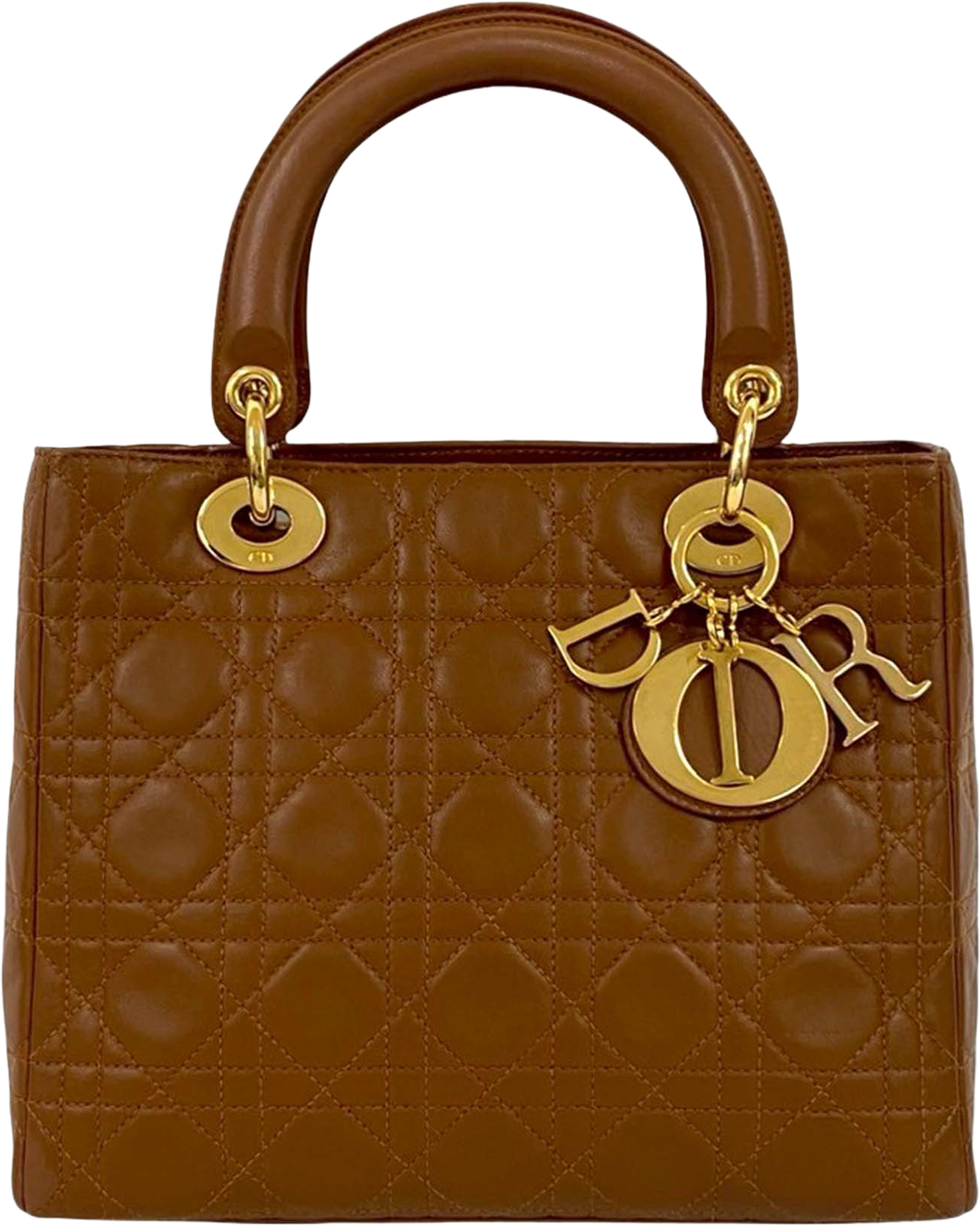 Dior Medium Lambskin Cannage Lady Dior, från Luxclusif, i färgen brown. Klicka för att öppna bilden i stort format