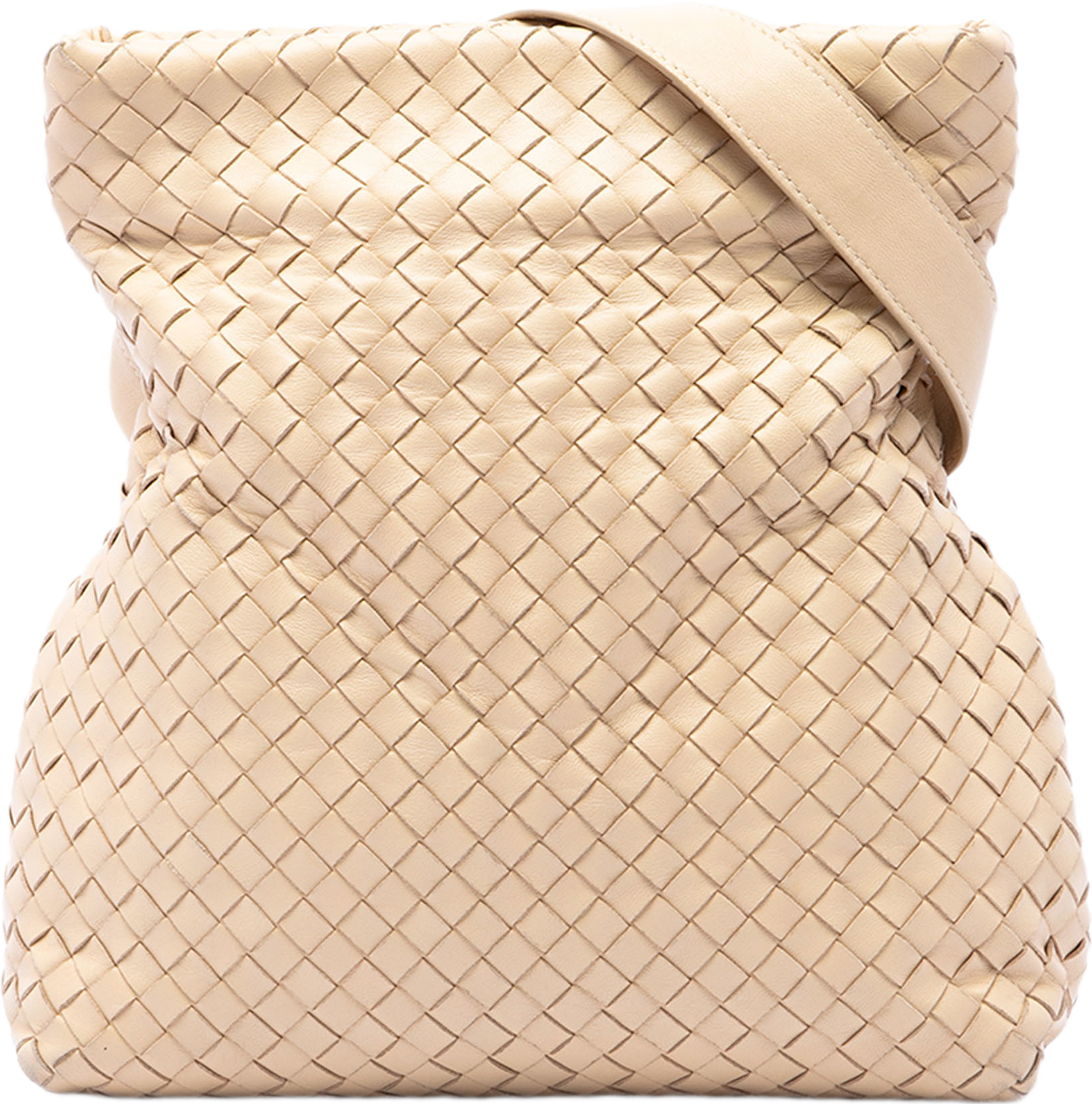Bottega Veneta Nappa Intrecciato Fold Crossbody, från Luxclusif, i färgen beige. Klicka för att öppna bilden i stort format