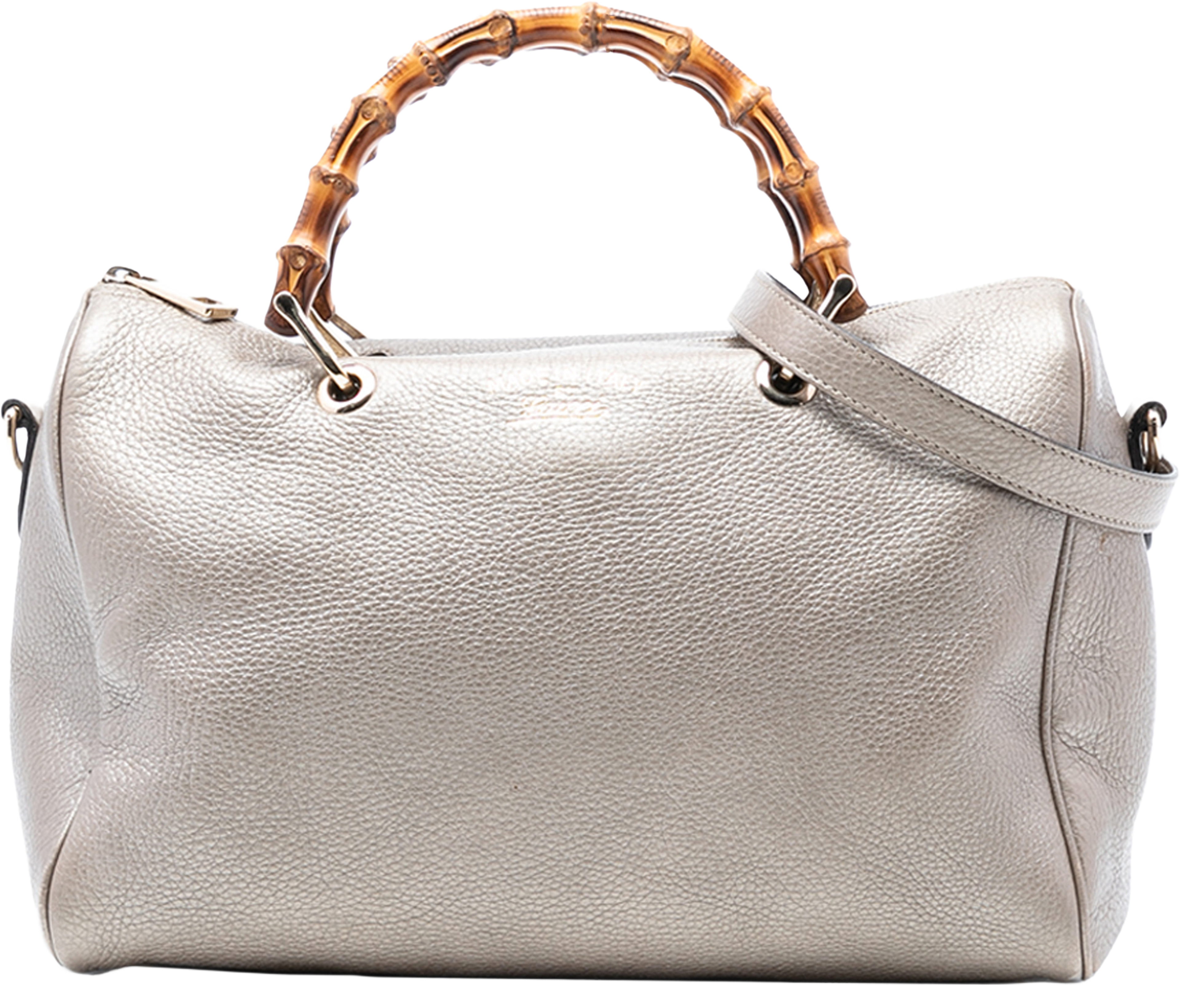 Gucci Medium Calfskin Bamboo Shopper Boston Bag, från Luxclusif, i färgen gold. Klicka för att öppna bilden i stort format