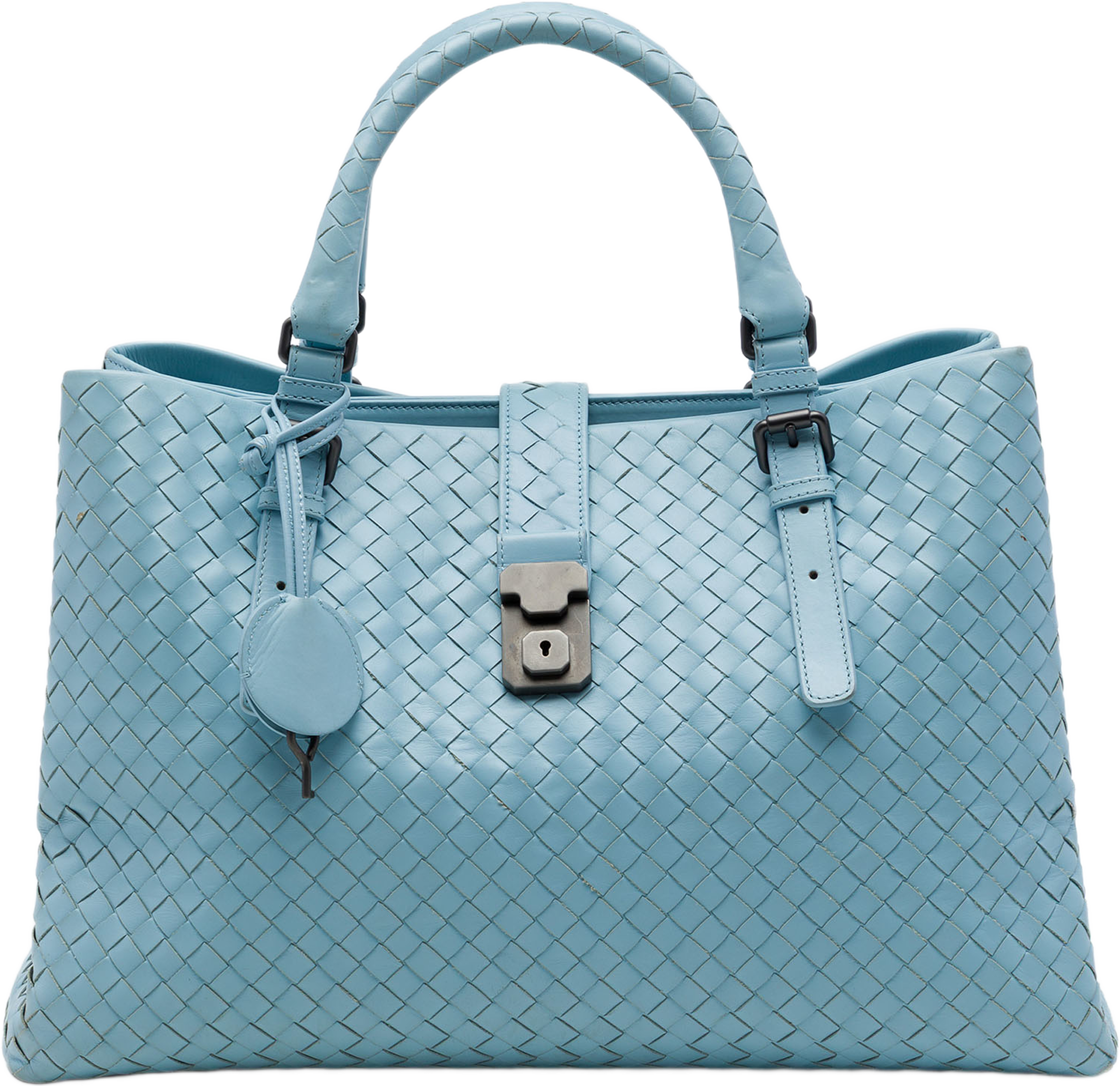Bottega Veneta Medium Nappa Intrecciato Roma Tote, från Luxclusif, i färgen blå. Klicka för att öppna bilden i stort format