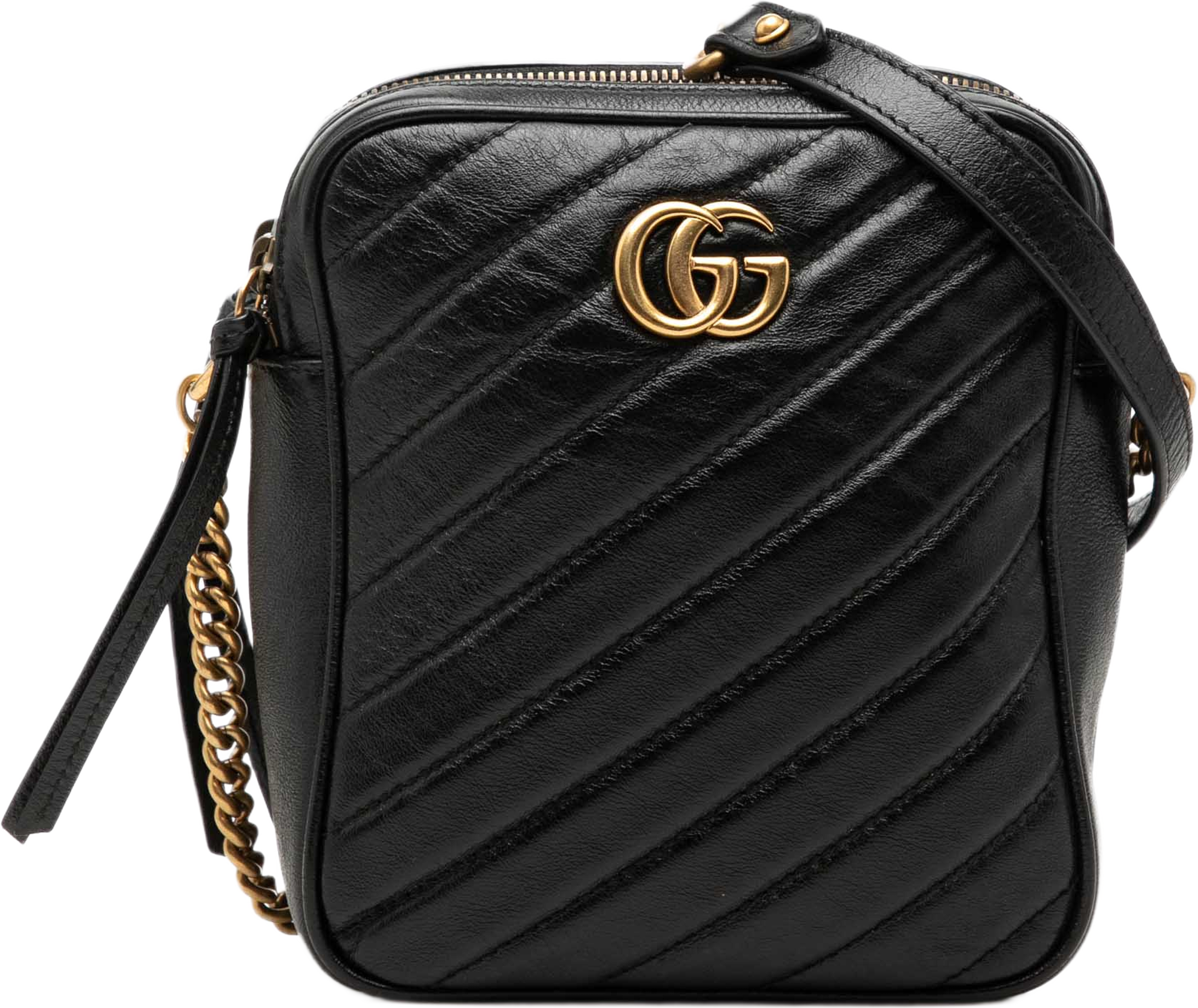 Gucci Gg Marmont Matelasse Leather Double Zip Crossbody, från Luxclusif, i färgen svart. Klicka för att öppna bilden i stort format