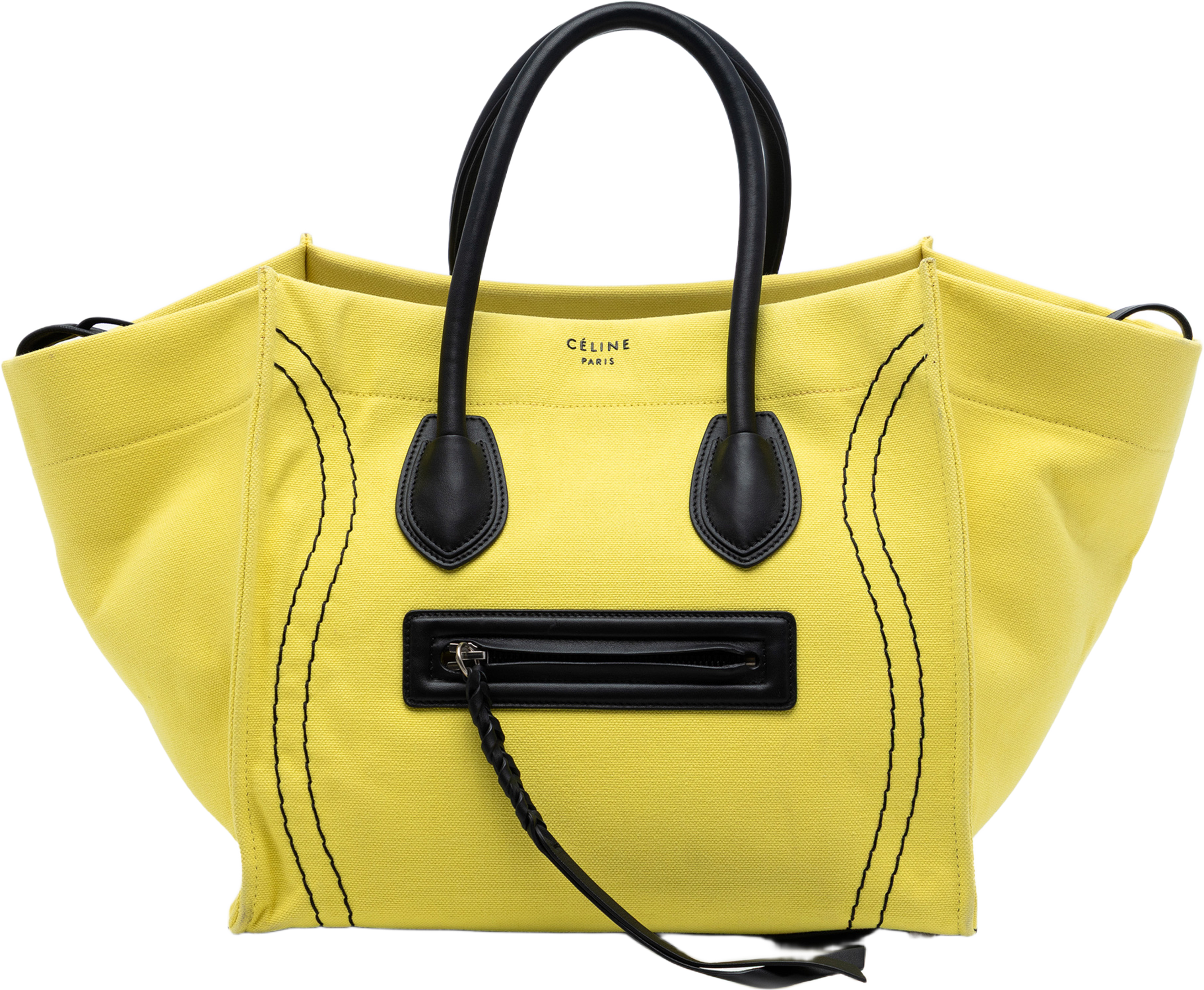 Celine Medium Canvas Phantom Luggage Tote, från Luxclusif, i färgen neon yellow. Klicka för att öppna bilden i stort format