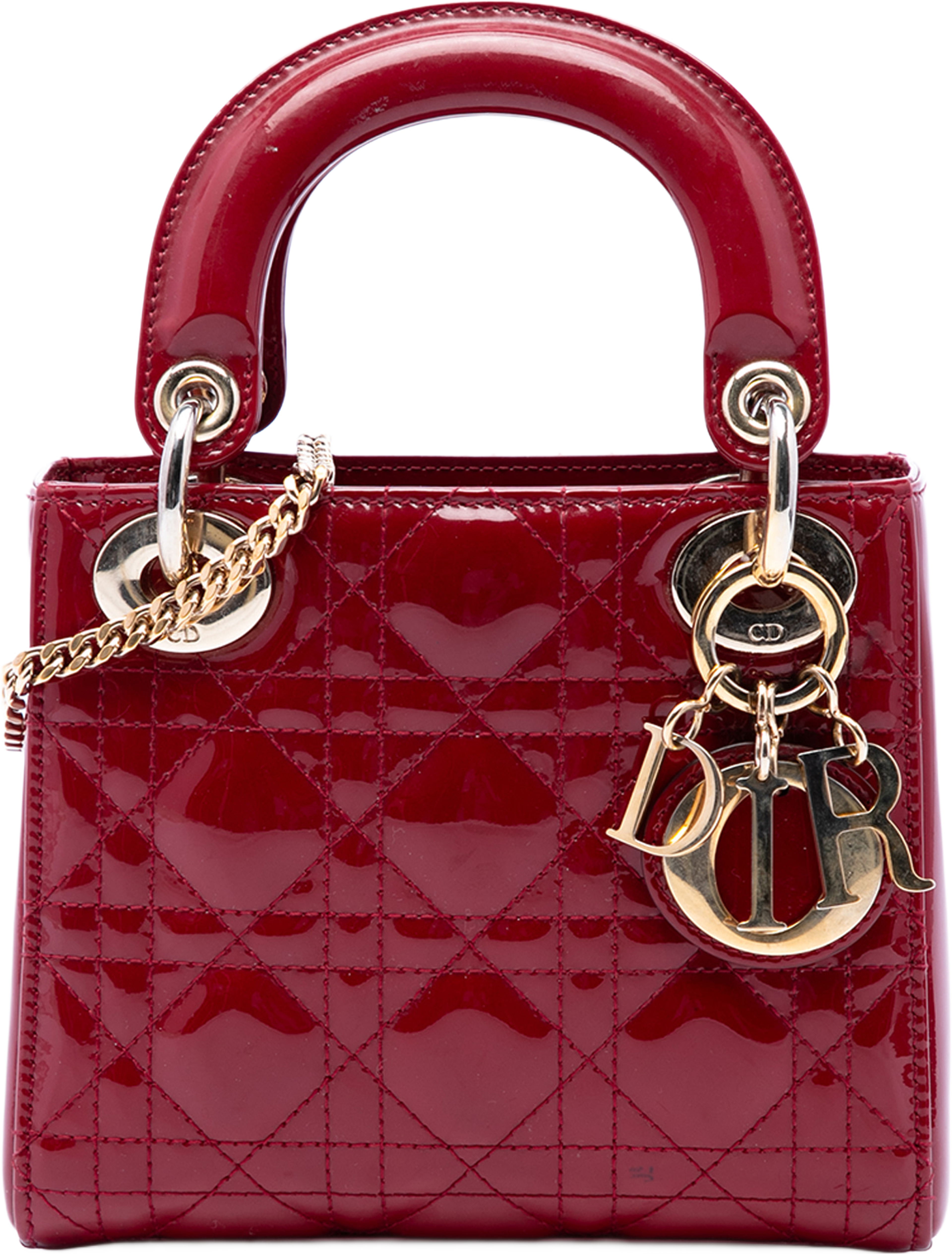 Dior Mini Patent Cannage Lady Dior, från Luxclusif, i färgen röd. Klicka för att öppna bilden i stort format