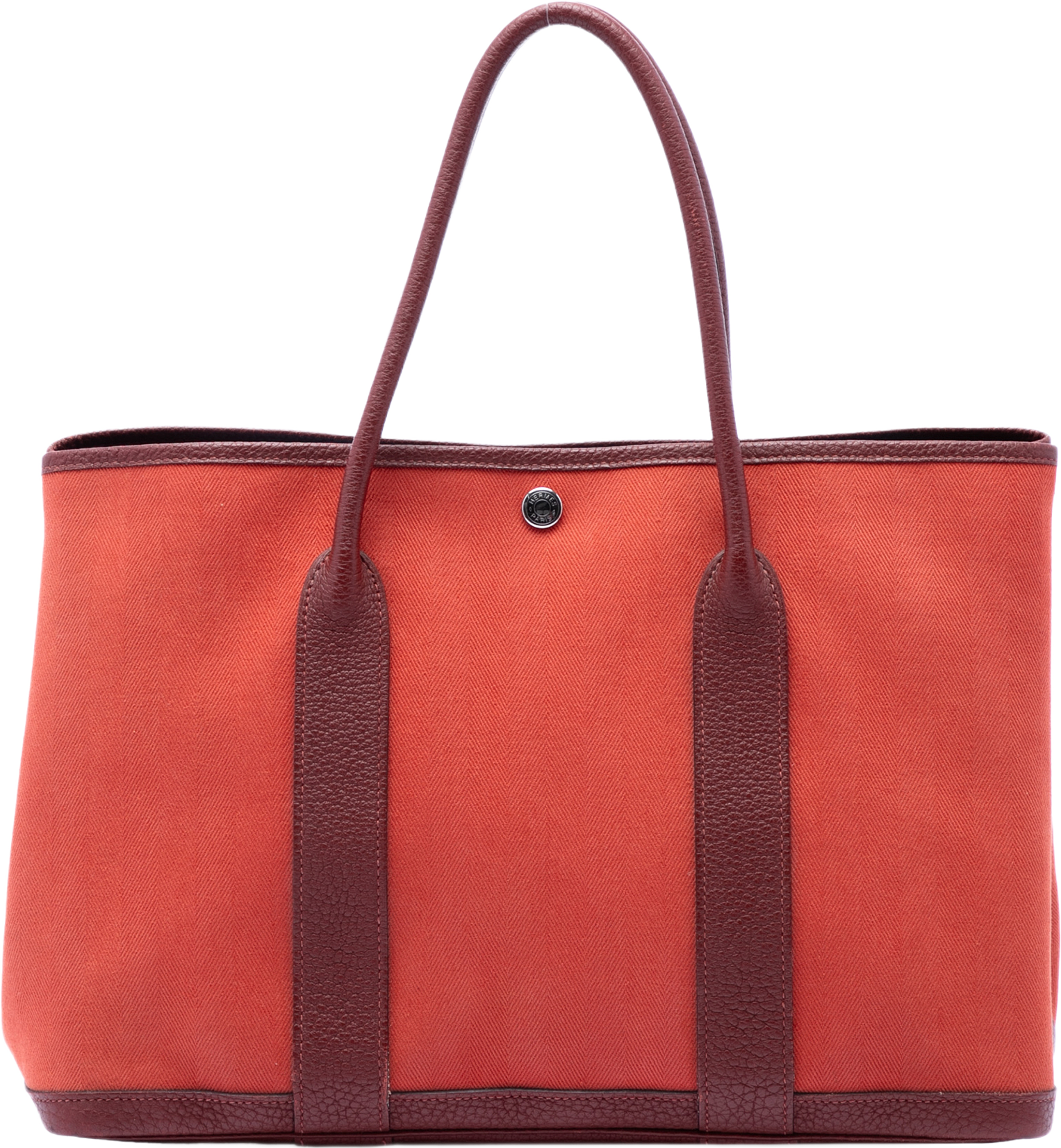 Hermès Toile And Negonda Garden Party 30, från Luxclusif, i färgen indian red. Klicka för att öppna bilden i stort format