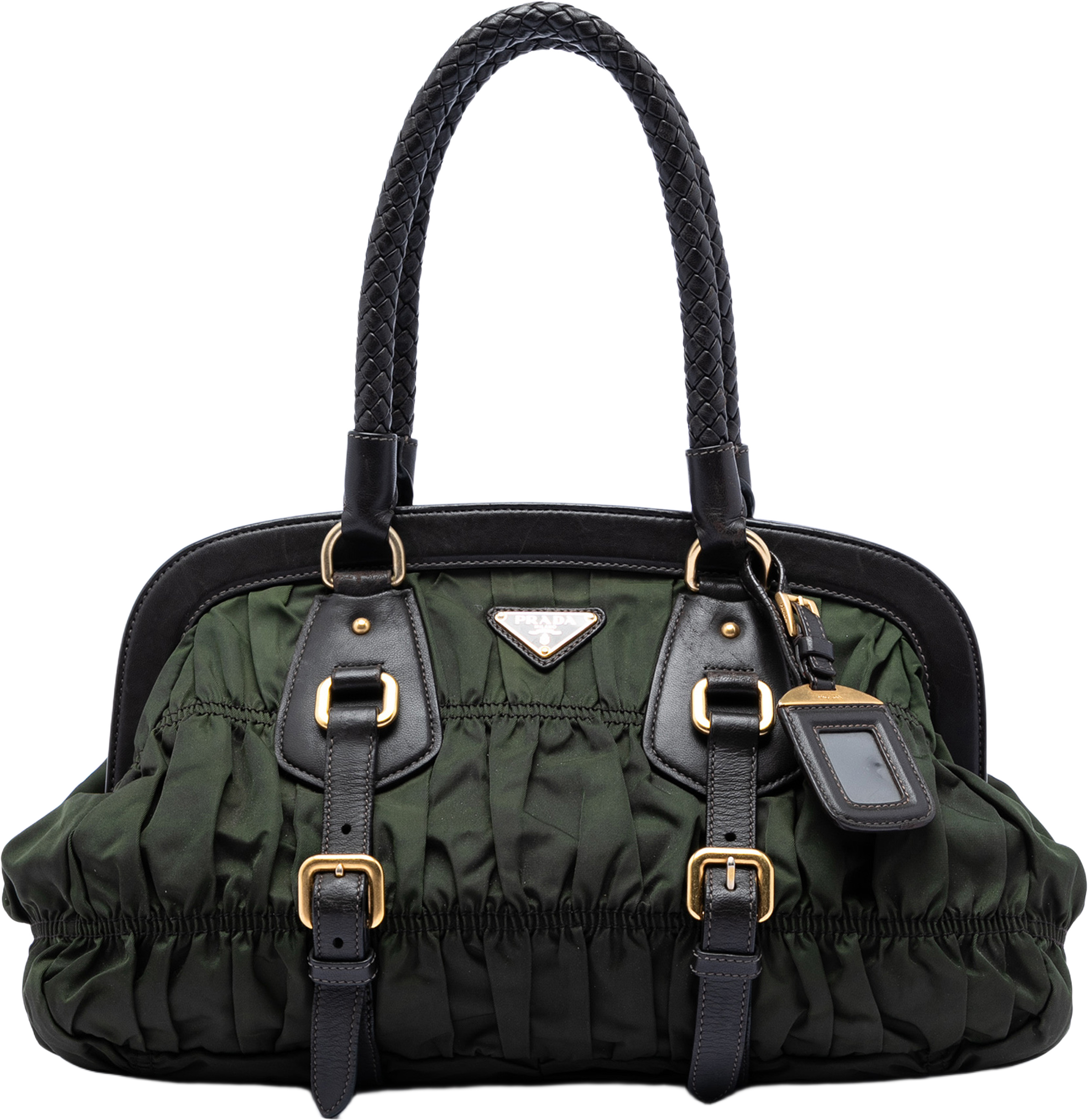 Prada Tessuto Gaufre Frame Handbag, från Luxclusif, i färgen dark green. Klicka för att öppna bilden i stort format