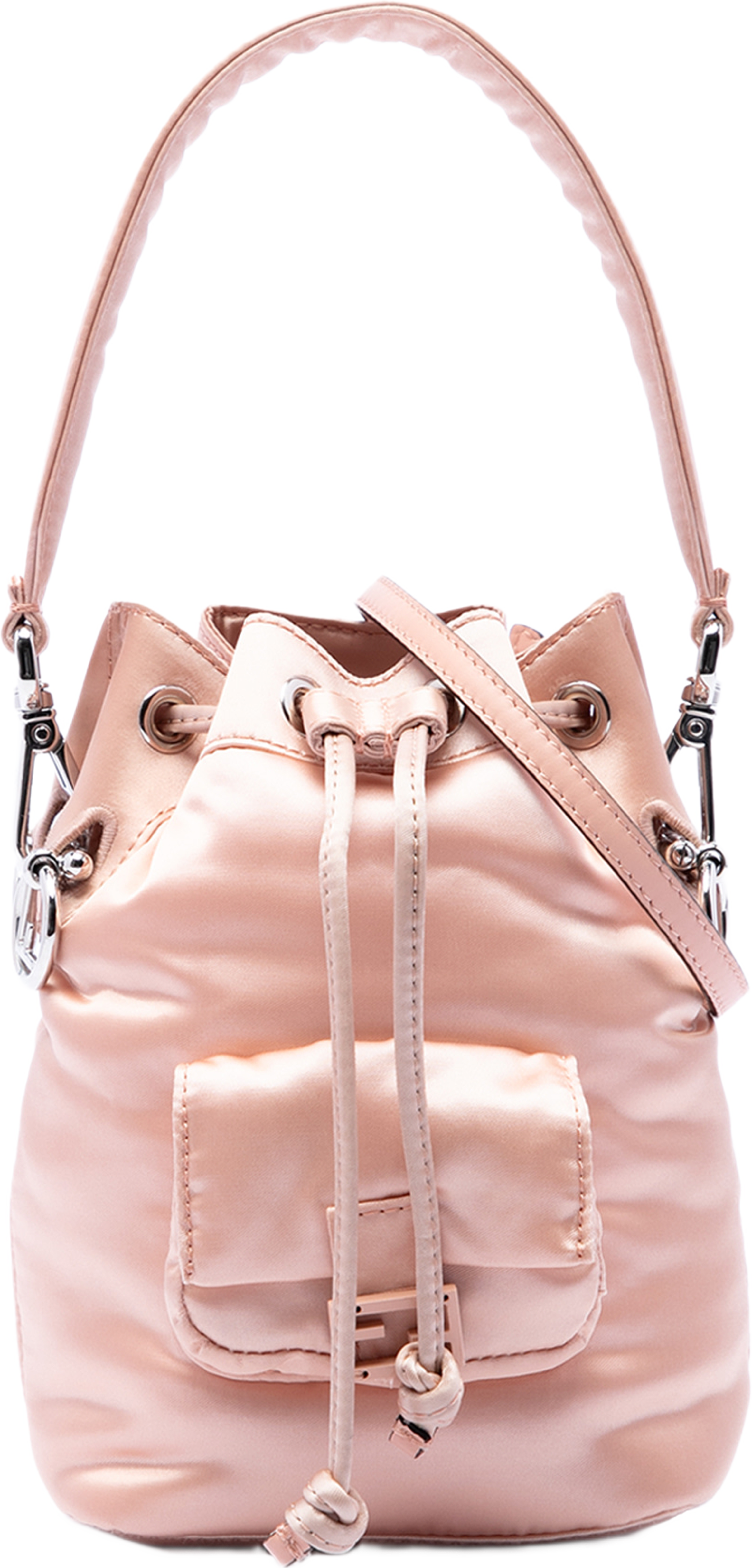 Fendi Mini Satin Mon Tresor Bucket Bag, från Luxclusif, i färgen rosa. Klicka för att öppna bilden i stort format