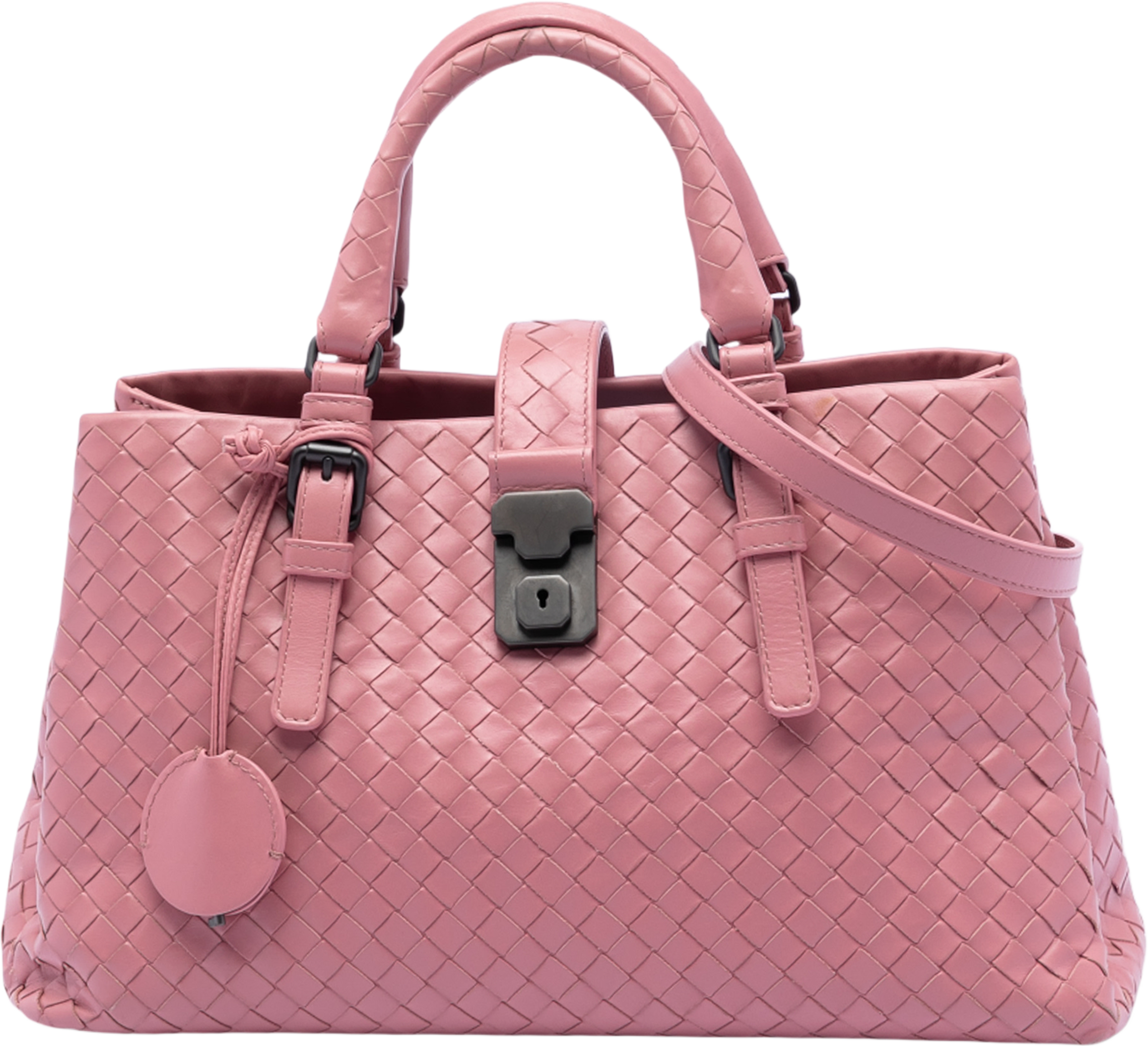 Bottega Veneta Small Nappa Intrecciato Roma Satchel, från Luxclusif, i färgen pink. Klicka för att öppna bilden i stort format