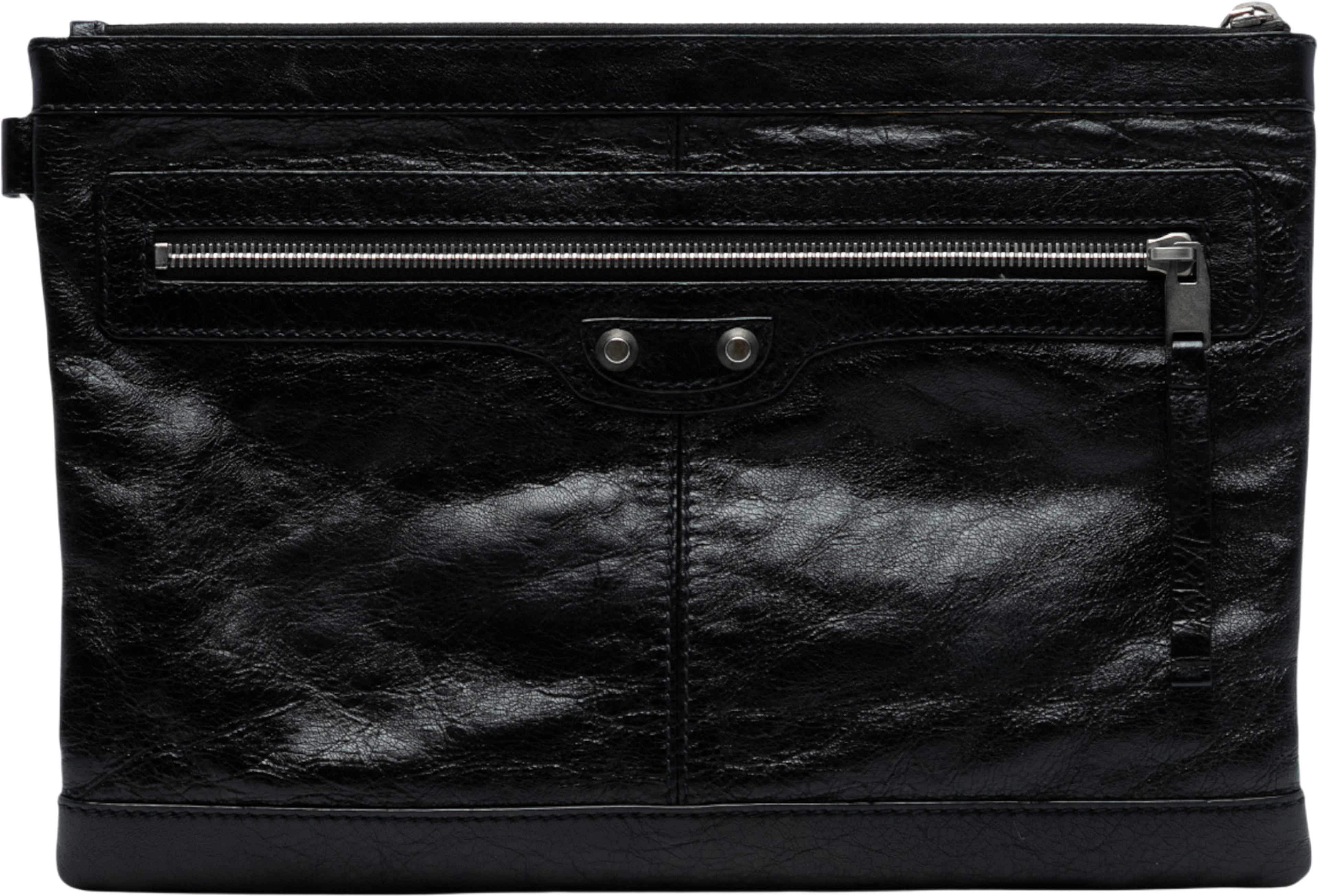 Balenciaga Lambskin Motocross Classic Clip M Clutch, från Luxclusif, i färgen black. Klicka för att öppna bilden i stort format