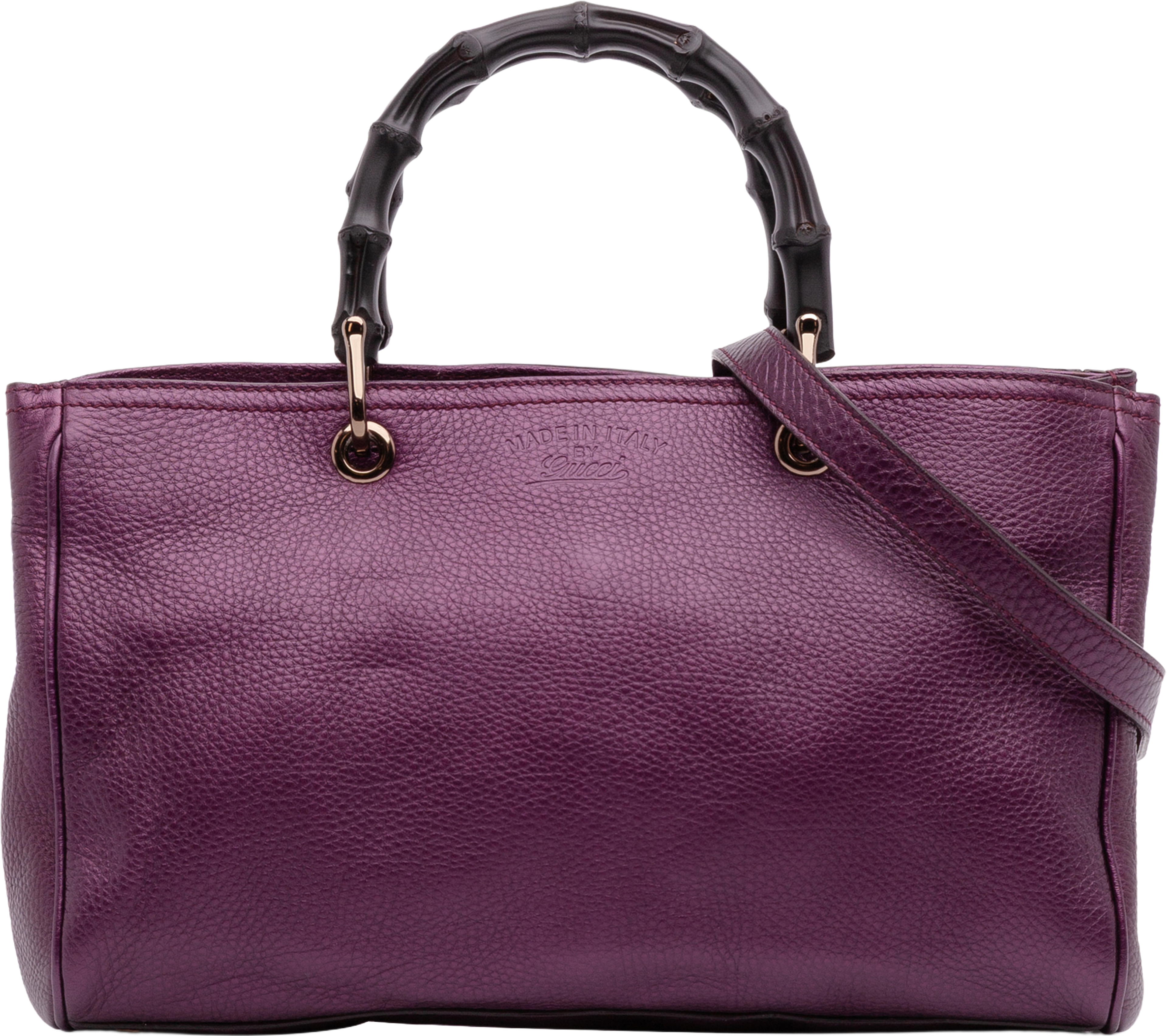 Gucci Medium Calfskin Bamboo Shopper Satchel, från Luxclusif, i färgen purple. Klicka för att öppna bilden i stort format