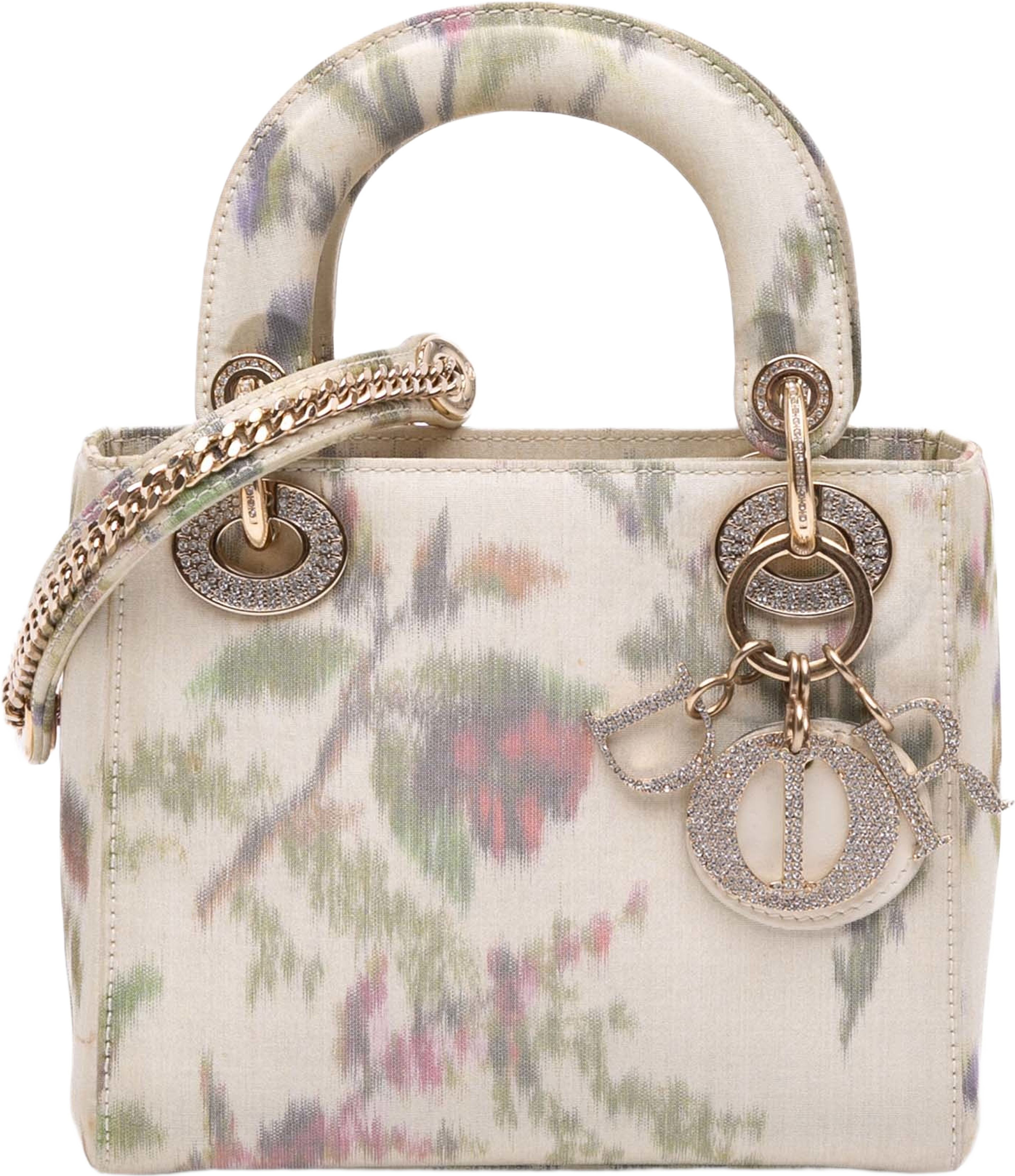 Dior Mini Satin Floral Crystal Lady Dior, från Luxclusif, i färgen white. Klicka för att öppna bilden i stort format