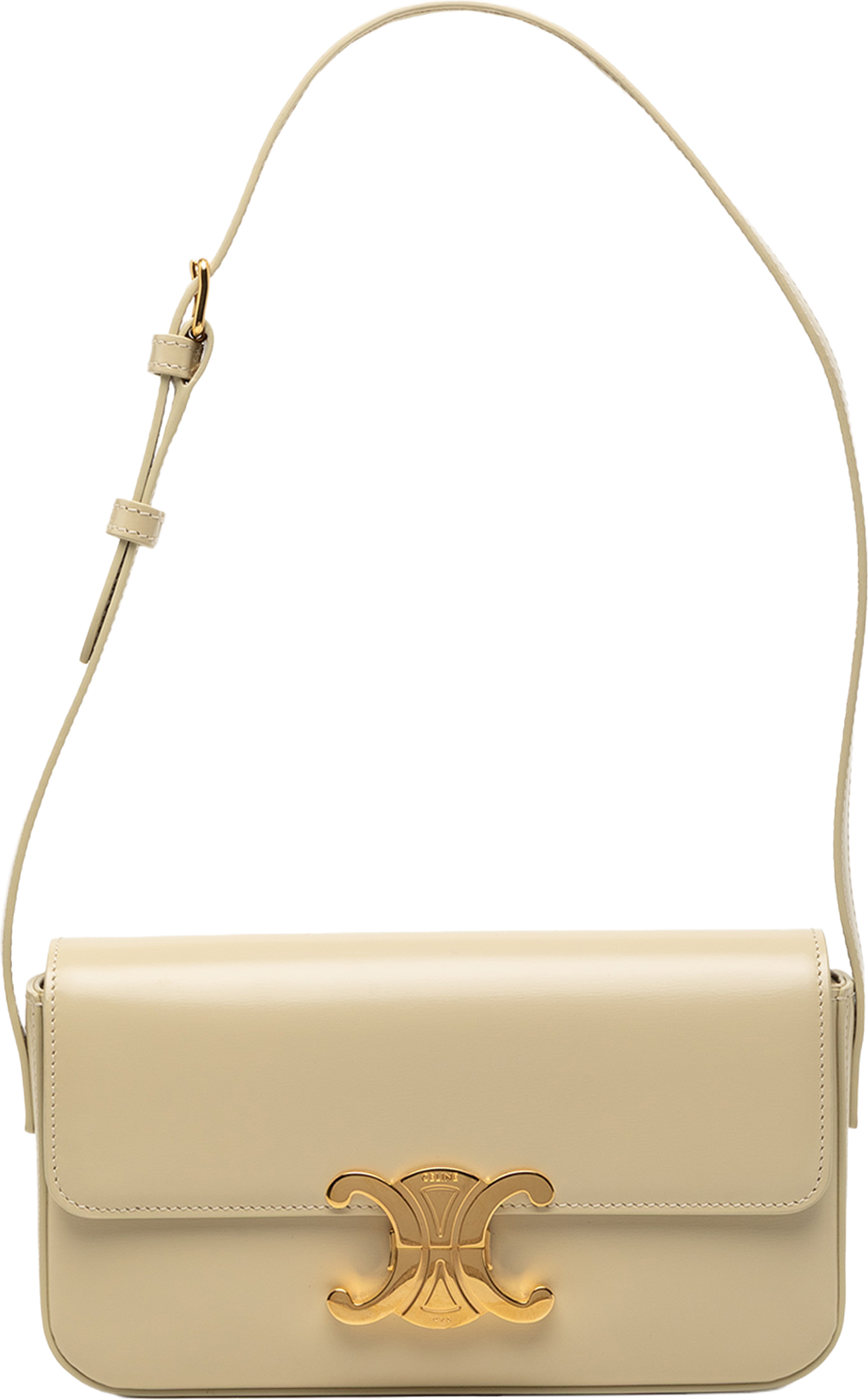 Celine Shiny Calfskin Claude Shoulder Bag, från Luxclusif, i färgen beige. Klicka för att öppna bilden i stort format