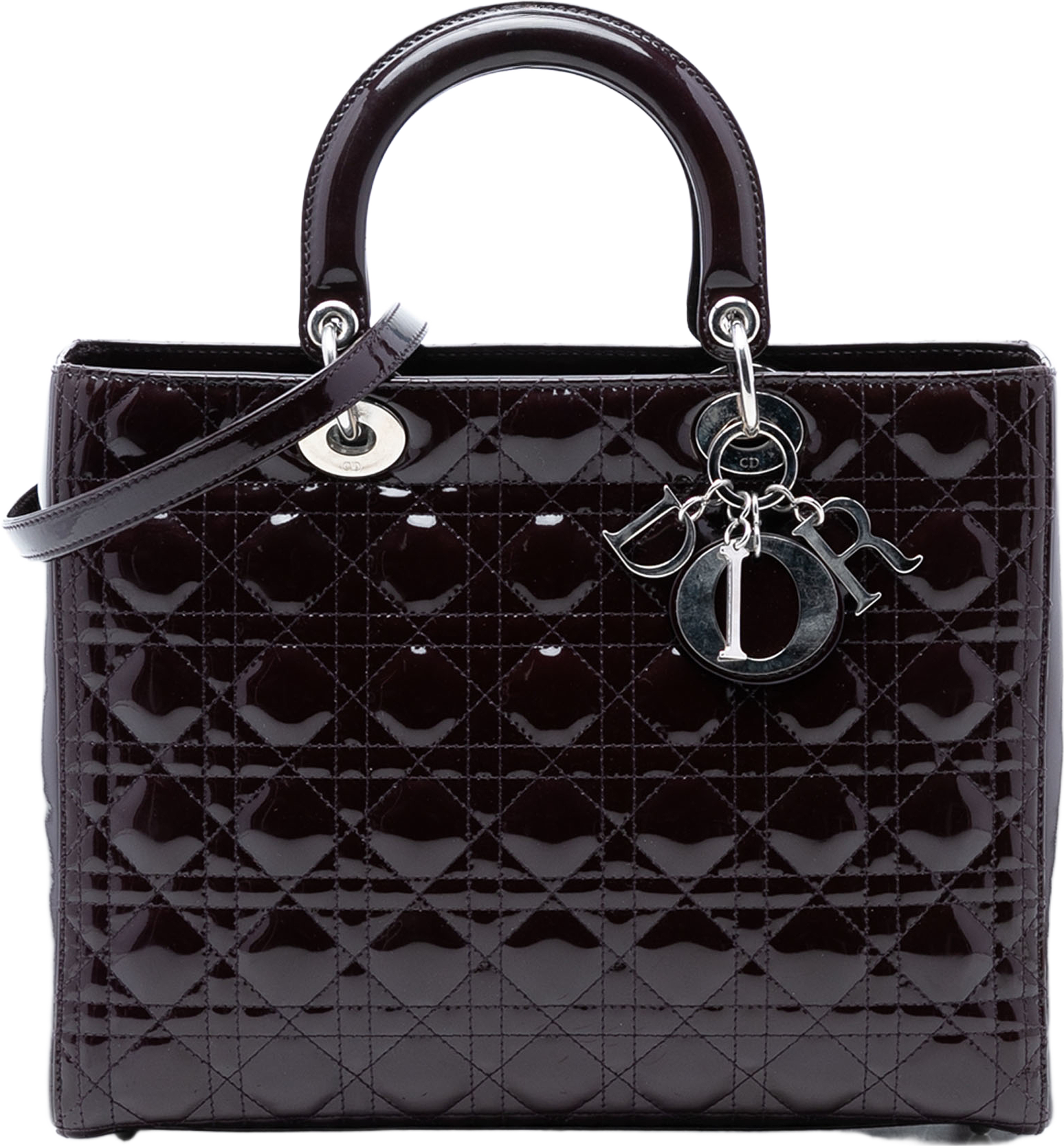 Dior Large Patent Cannage Lady Dior, från Luxclusif, i färgen plum. Klicka för att öppna bilden i stort format