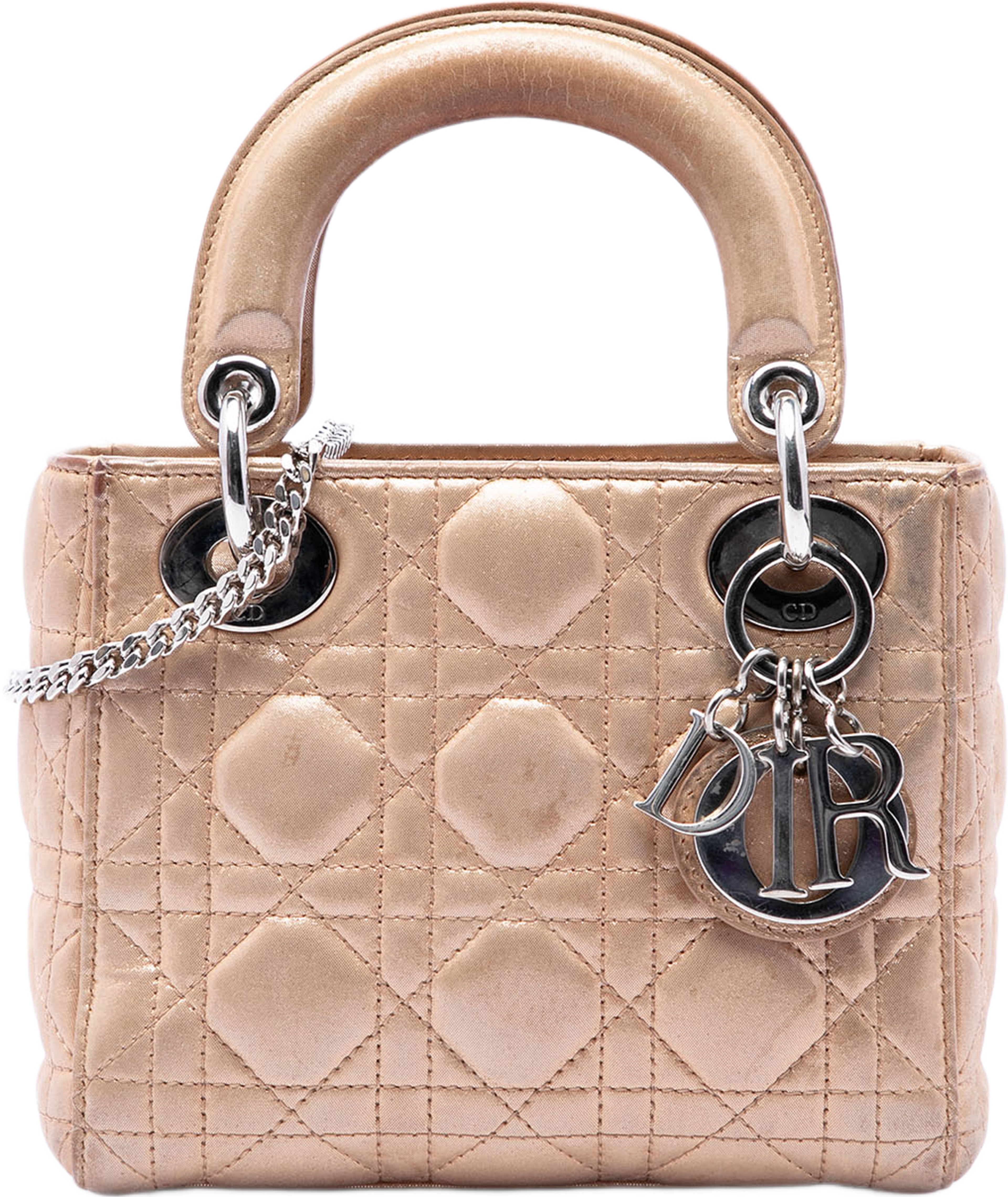 Dior Mini Metallic Lambskin Cannage Lady Dior, från Luxclusif, i färgen rosa. Klicka för att öppna bilden i stort format