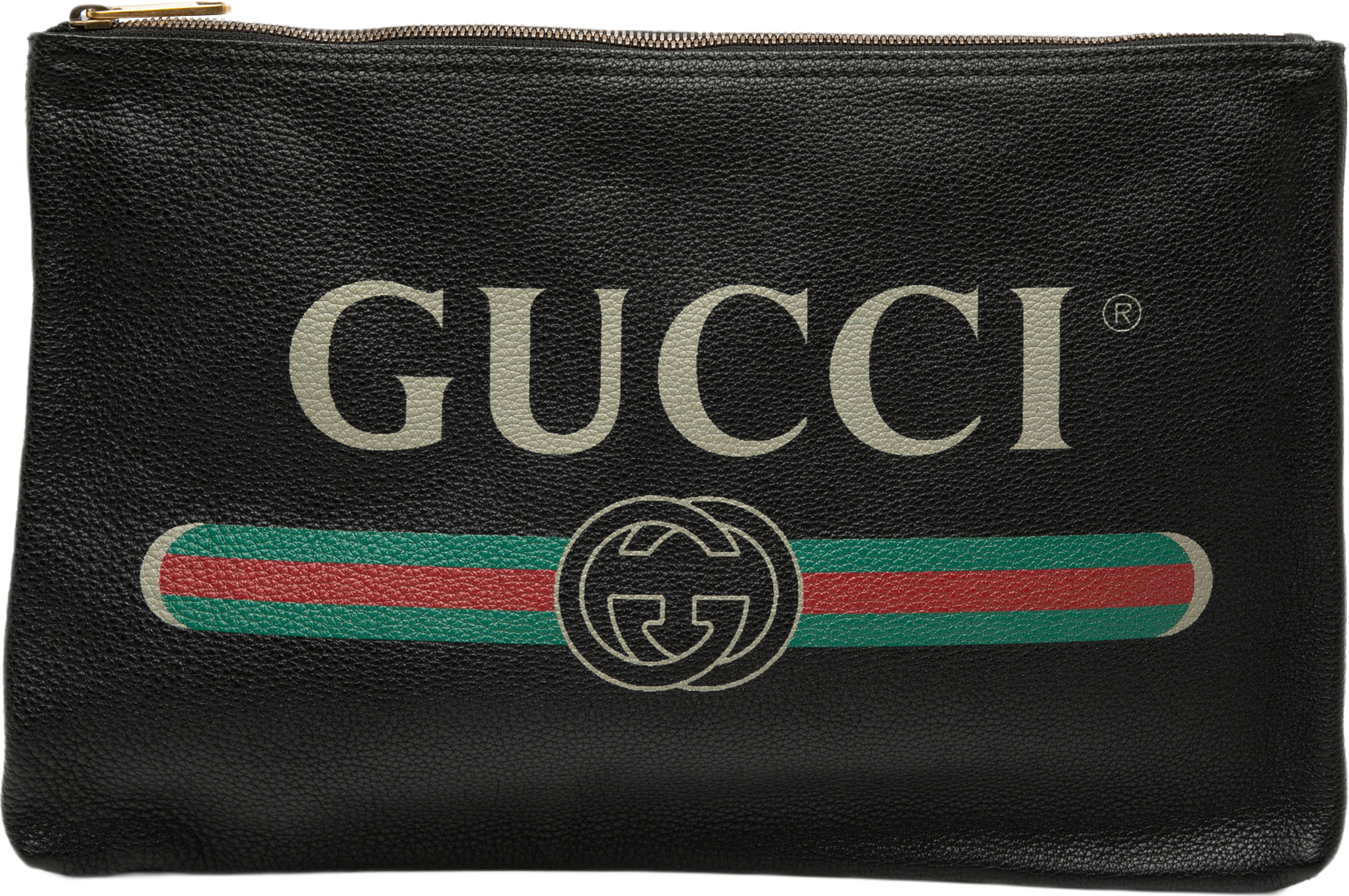 Gucci Leather Logo Clutch, från Luxclusif, i färgen black. Klicka för att öppna bilden i stort format